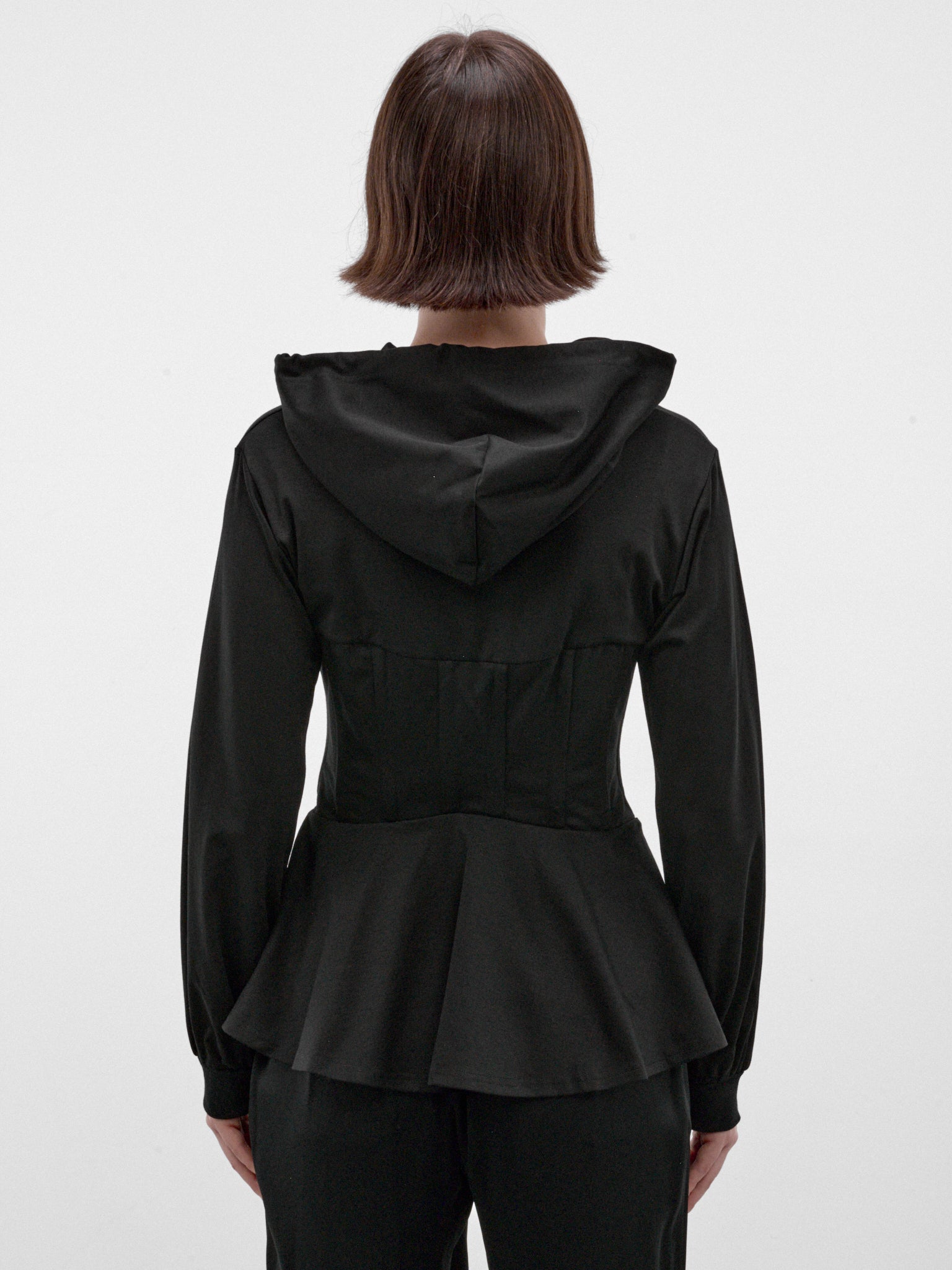 Black Cotton Peplum Zip Hoodie (3R-T003-W26-BLACK)