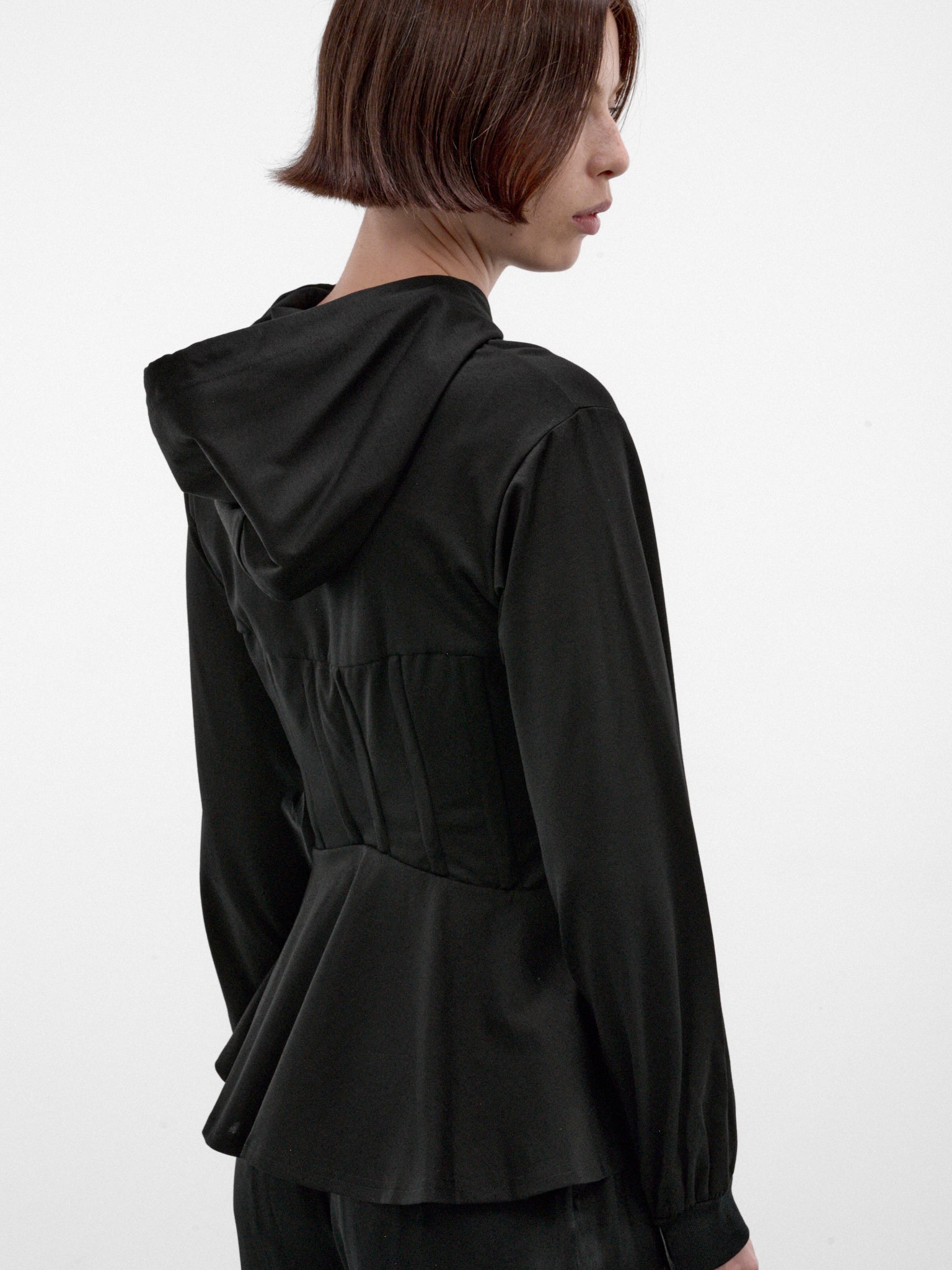 Black Cotton Peplum Zip Hoodie (3R-T003-W26-BLACK)