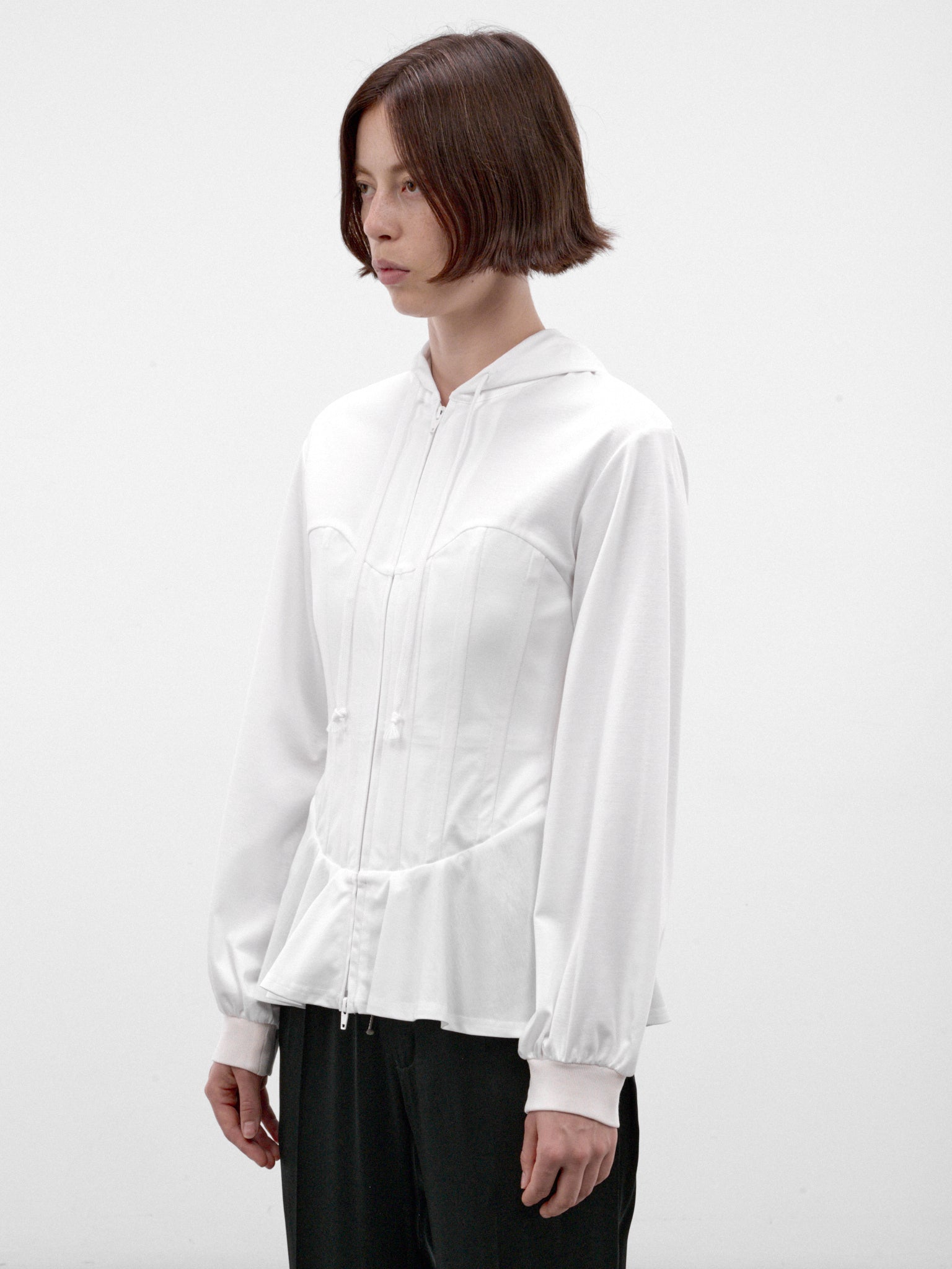 White Cotton Peplum Zip Hoodie (3R-T003-W26-WHITE)