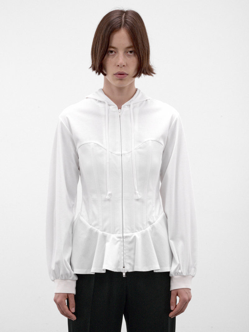 White Cotton Peplum Zip Hoodie (3R-T003-W26-WHITE)