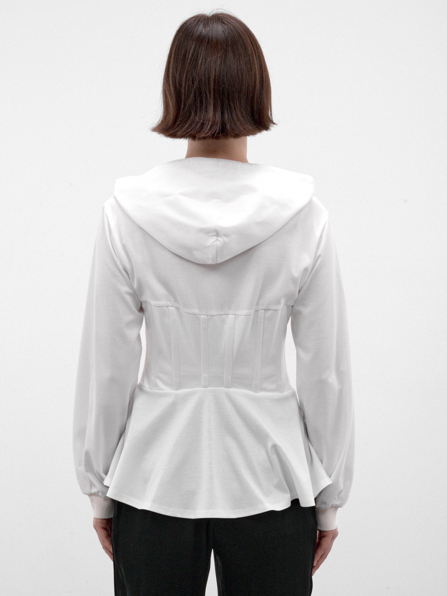 White Cotton Peplum Zip Hoodie (3R-T003-W26-WHITE)