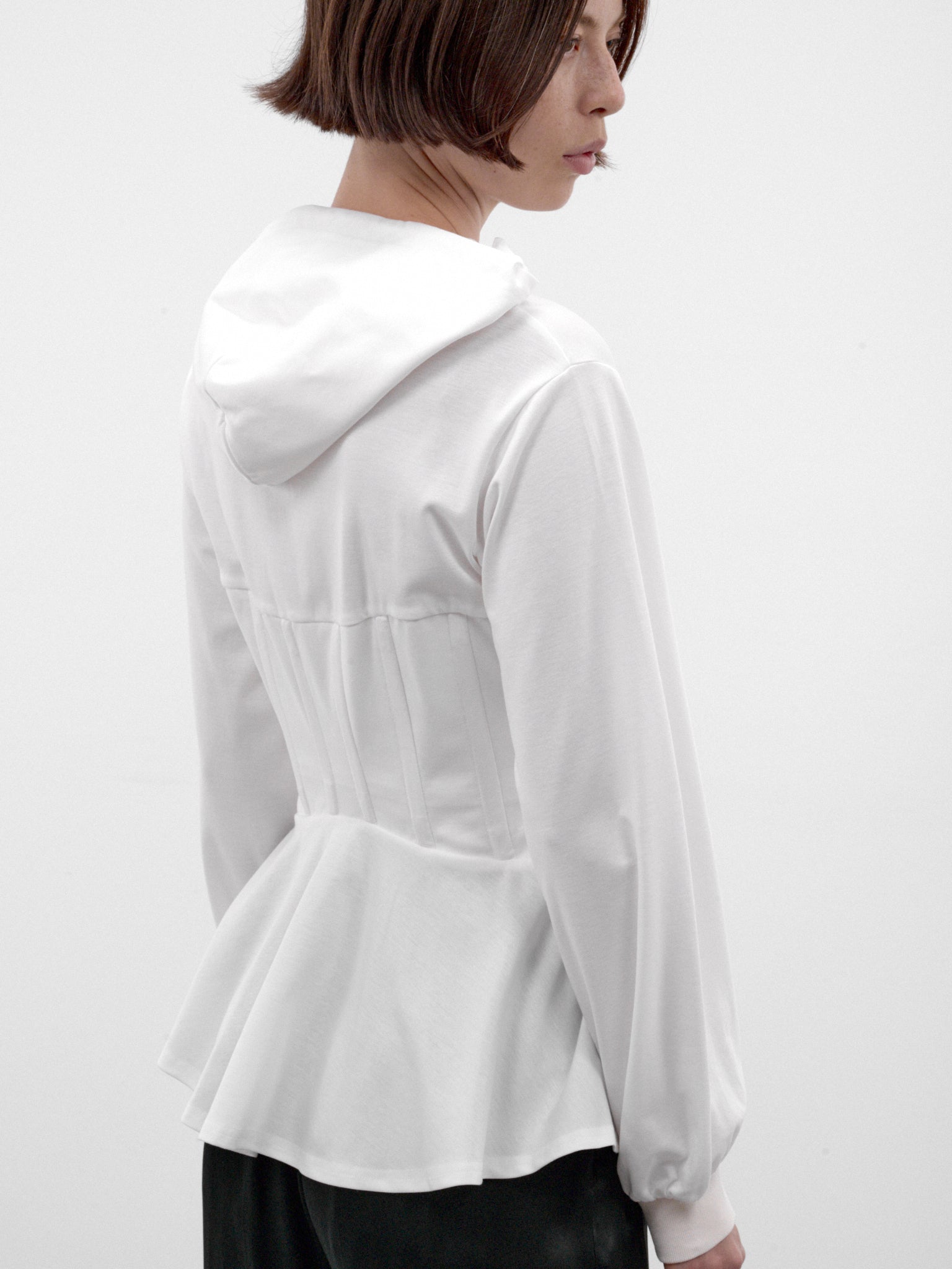 White Cotton Peplum Zip Hoodie (3R-T003-W26-WHITE)