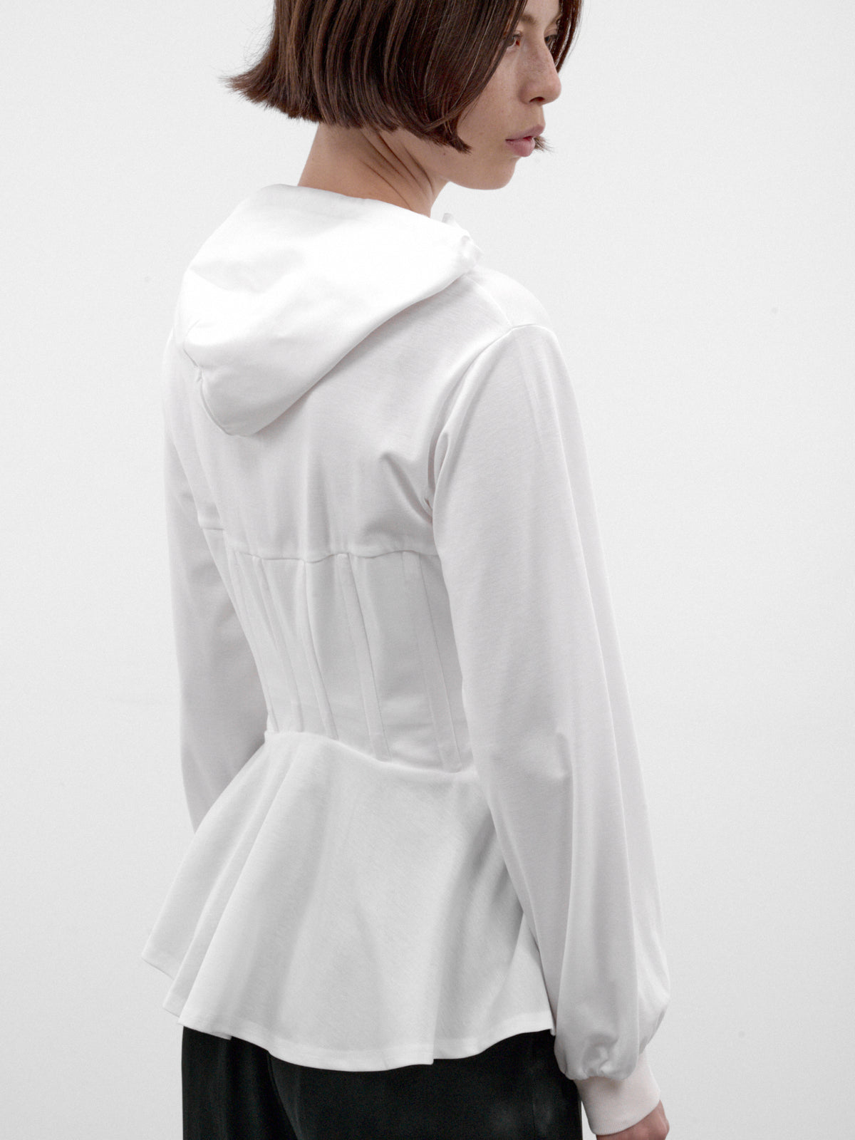 White Cotton Peplum Zip Hoodie (3R-T003-W26-WHITE)