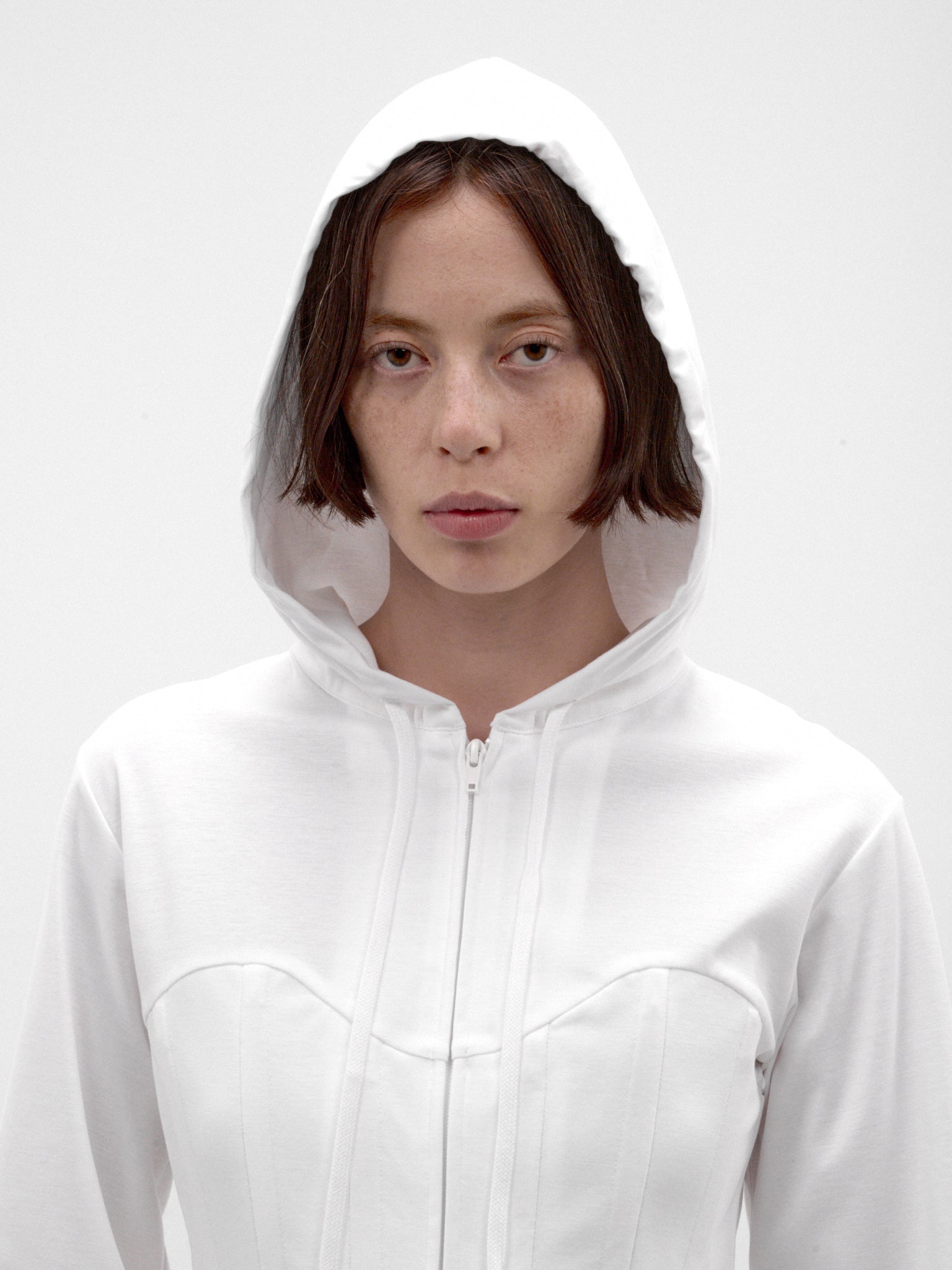 White Cotton Peplum Zip Hoodie (3R-T003-W26-WHITE)