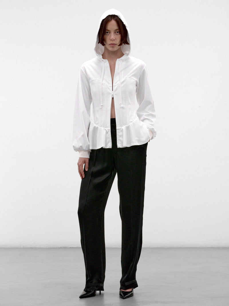 White Cotton Peplum Zip Hoodie (3R-T003-W26-WHITE)