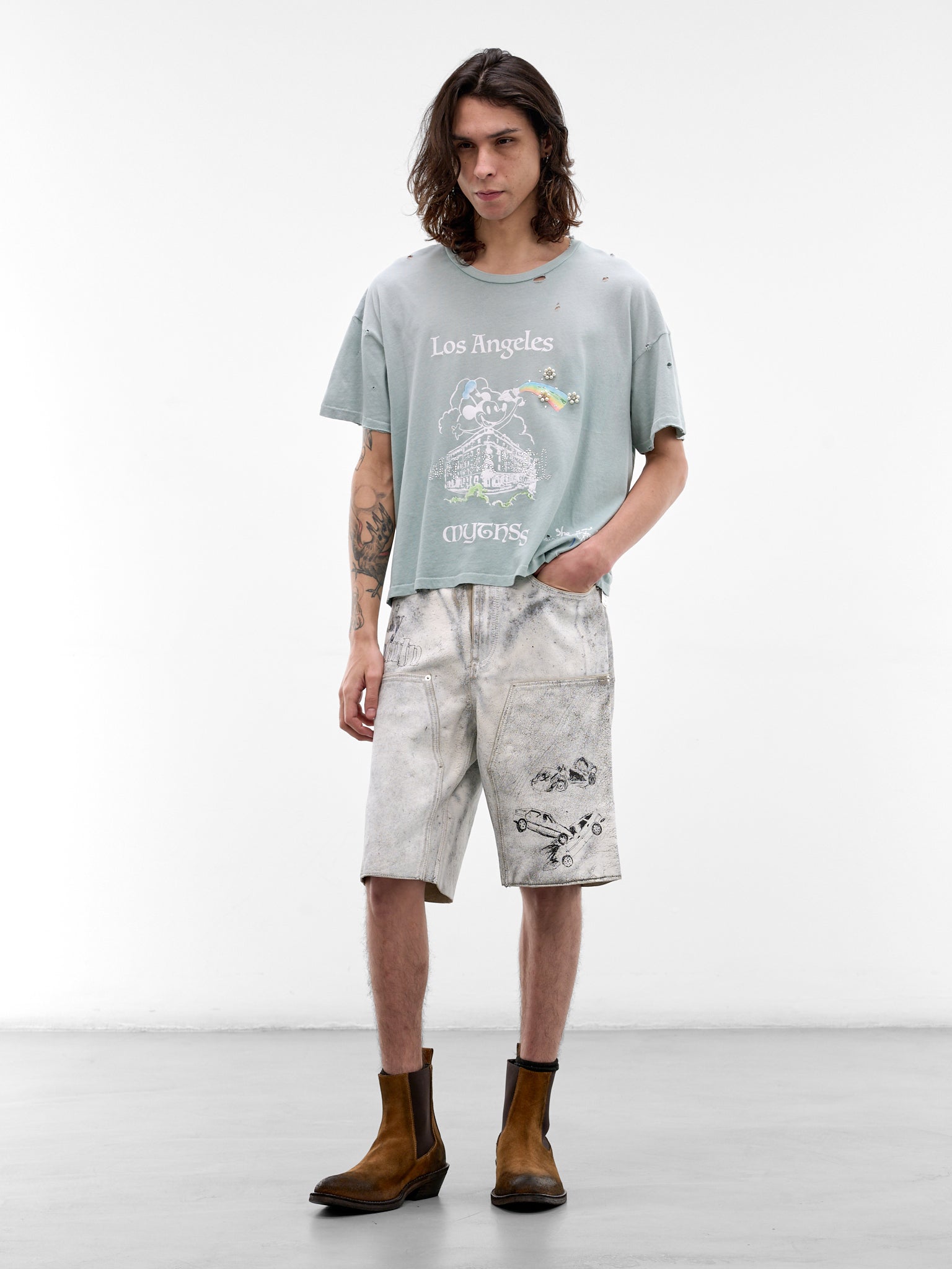 White Leather Holy Mountain Shorts (5U011Q1010-WHITE)