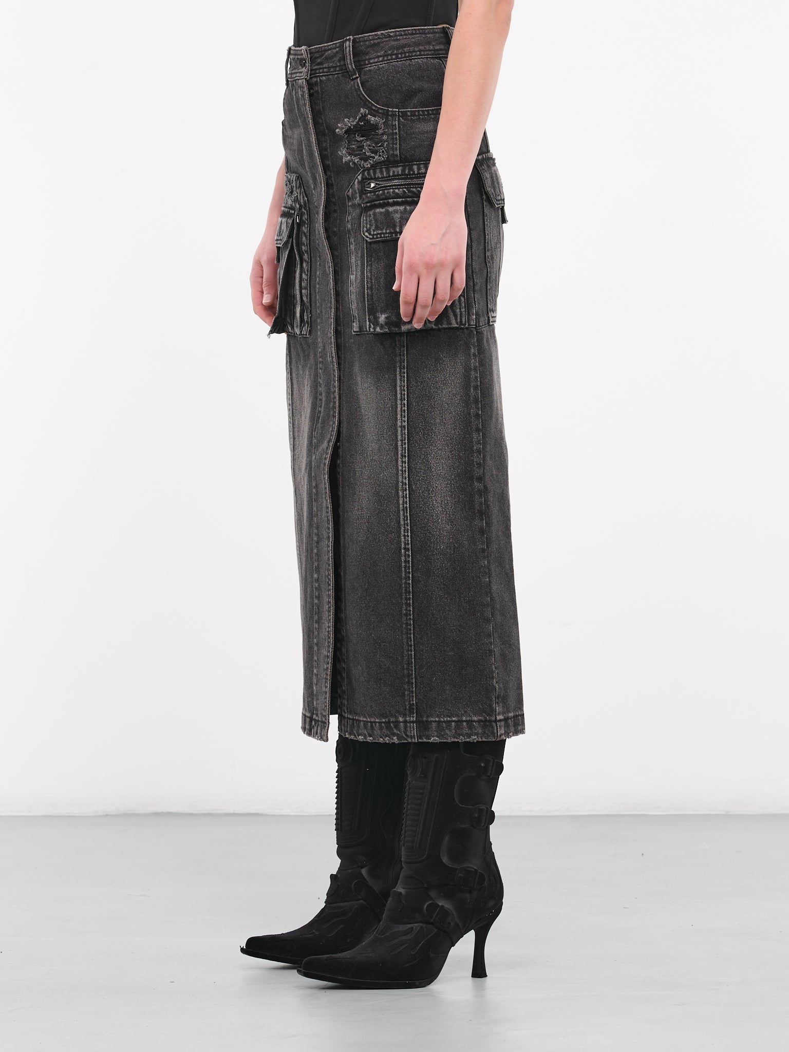 Cargo Denim Skirt (3X27W544-ASH)