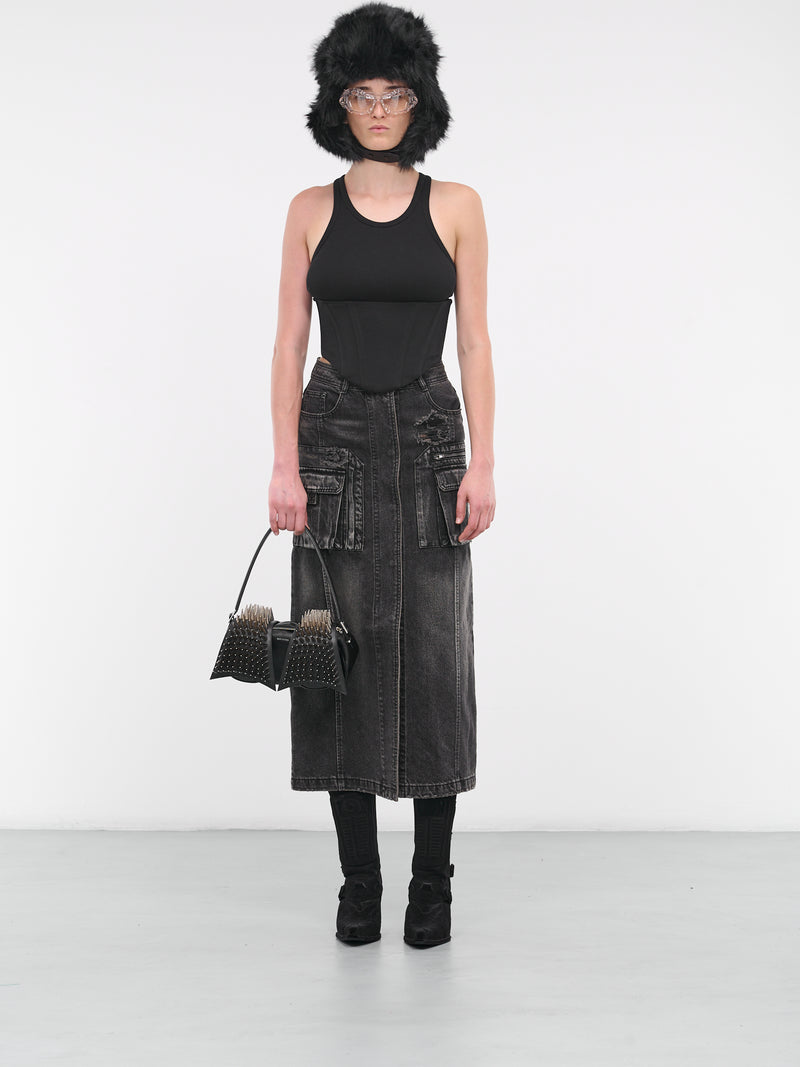 Cargo Denim Skirt (3X27W544-ASH)
