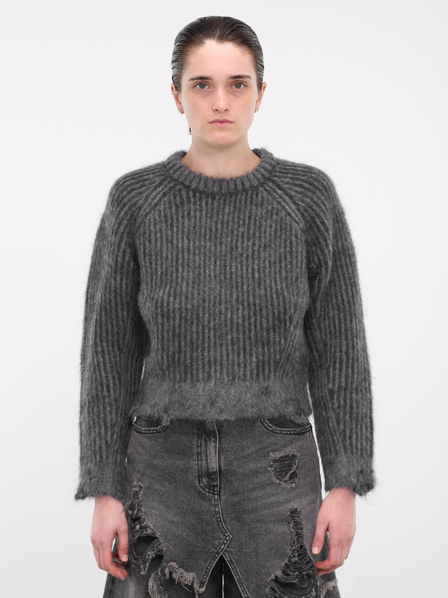 Distressed Knit Sweater (3Y51W013-GREY)