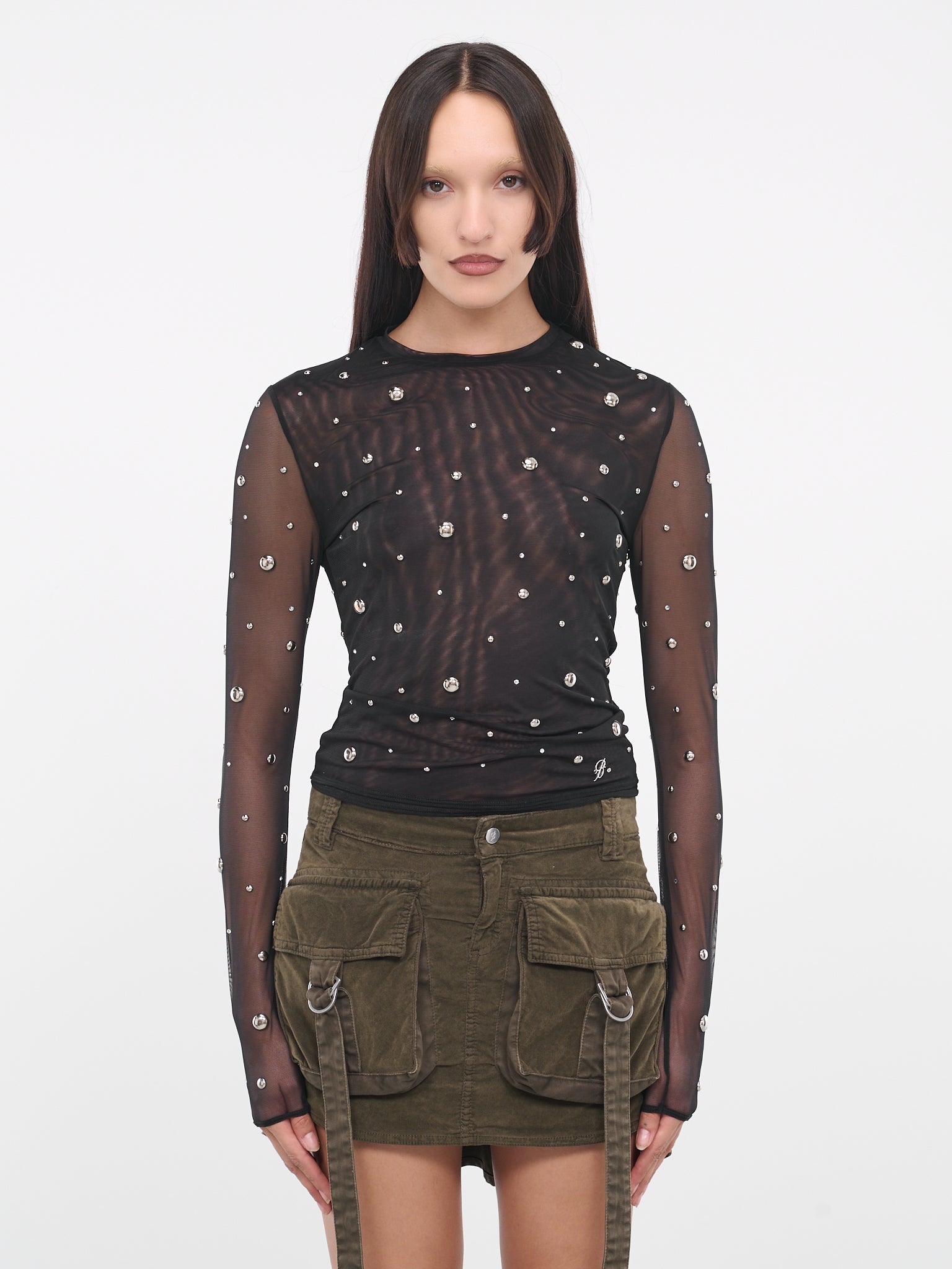 Stud Rhinestone Tulle Tee (4-4T021A-N0990-NERO)
