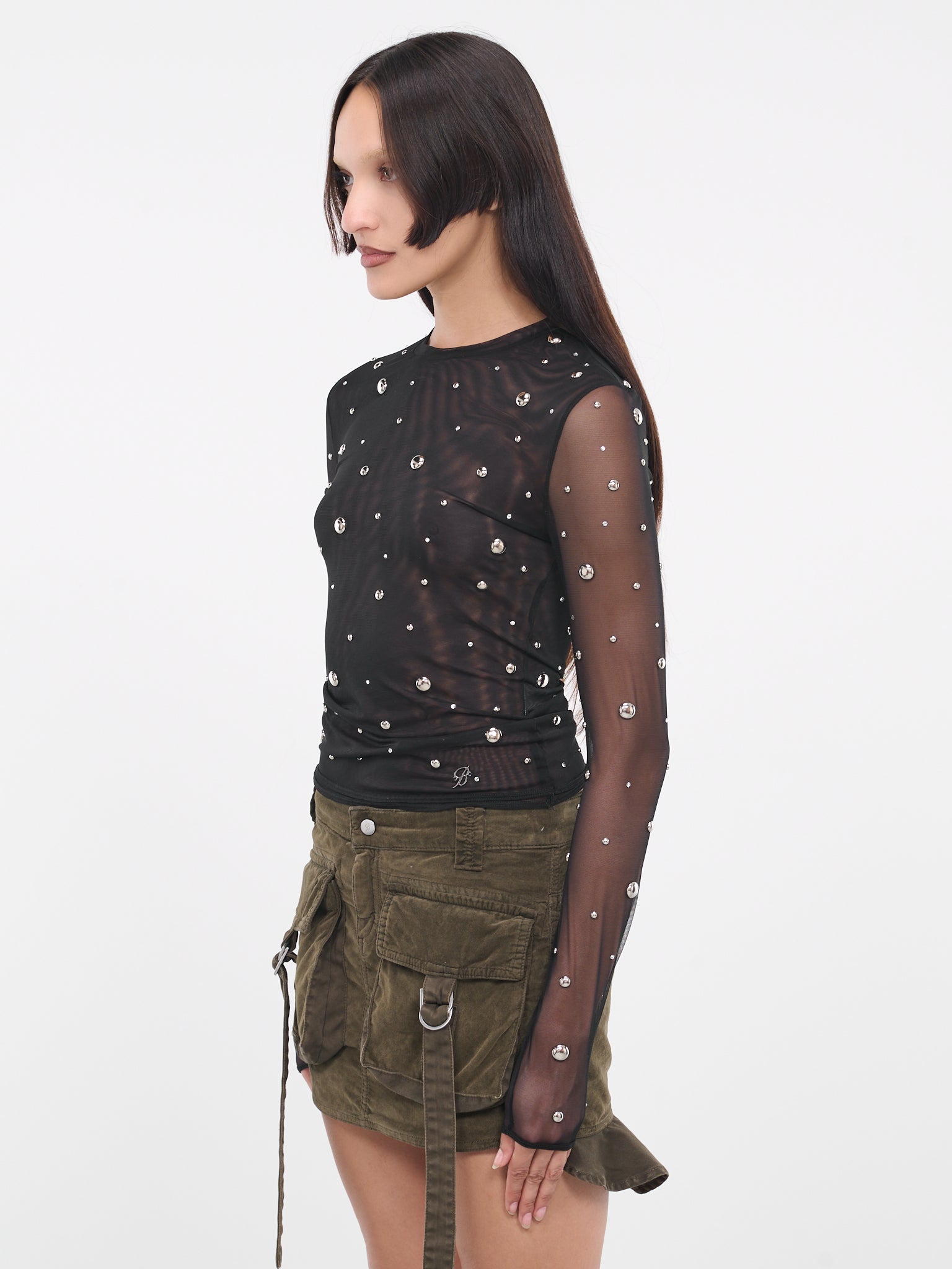 Stud Rhinestone Tulle Tee (4-4T021A-N0990-NERO)