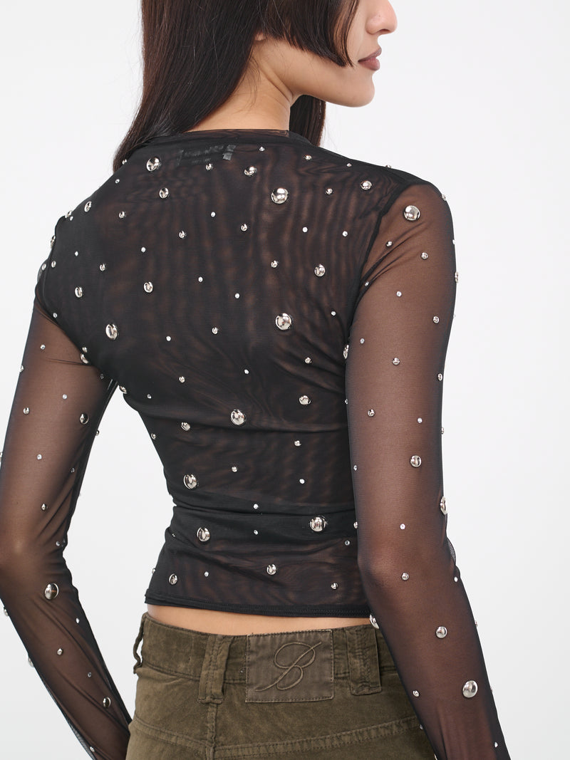 Stud Rhinestone Tulle Tee (4-4T021A-N0990-NERO)