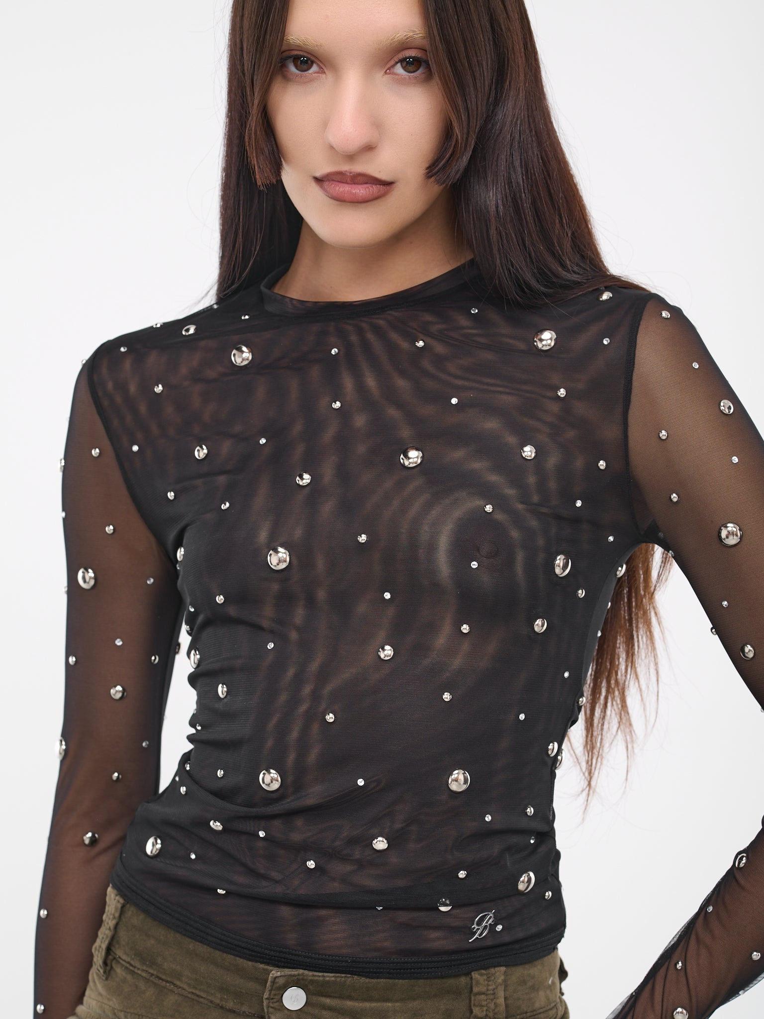 Stud Rhinestone Tulle Tee (4-4T021A-N0990-NERO)