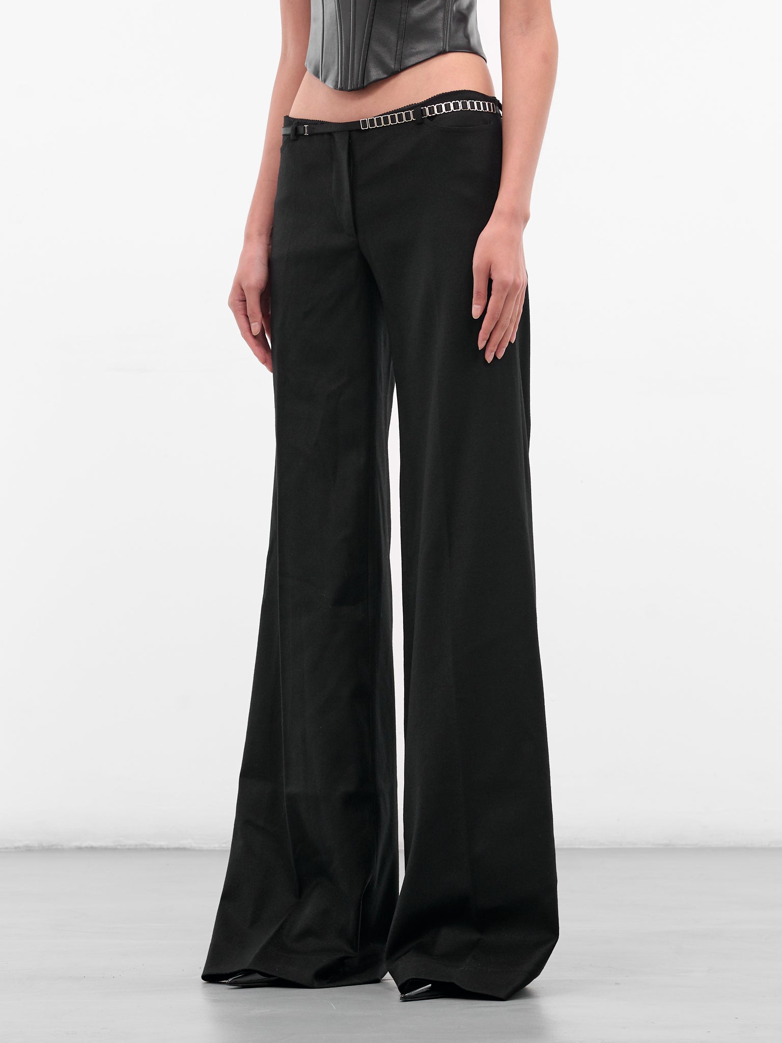 Black Wide Leg Belted Trousers (40-BLACK)
