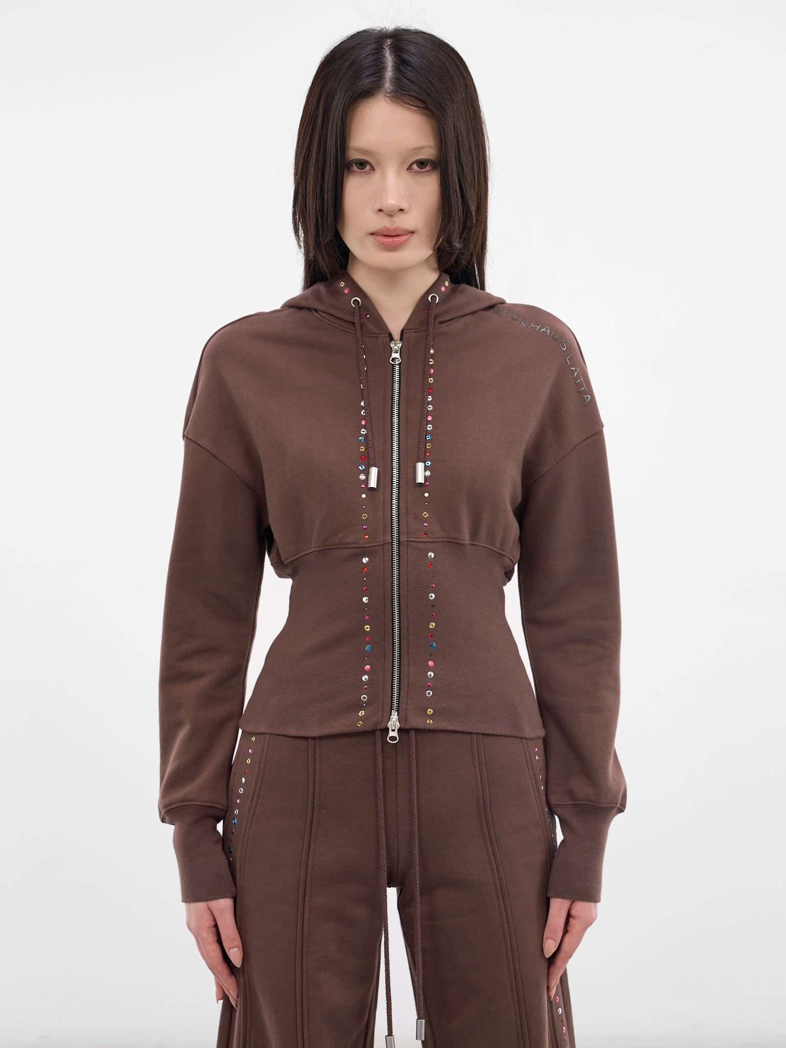 Brown Cotton Studded Zip Hoodie (4000-EL-PS26-BLING)