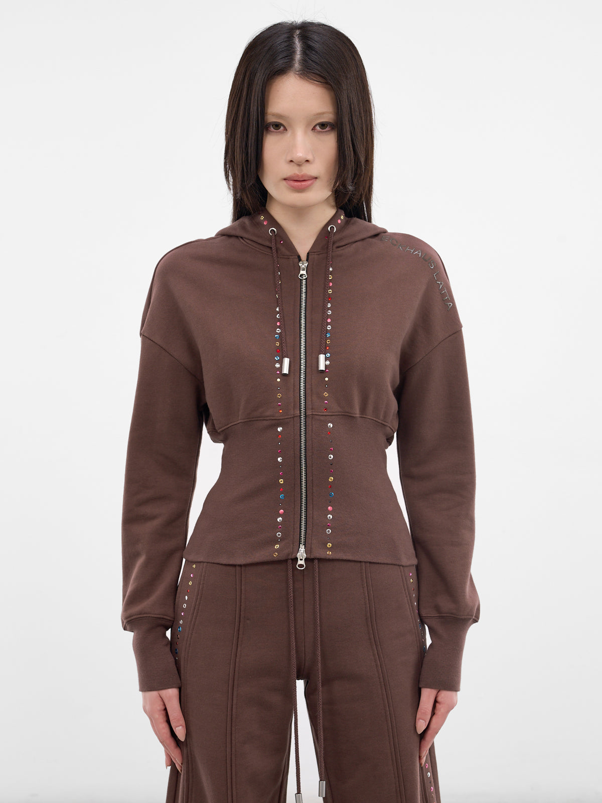 Brown Cotton Studded Zip Hoodie (4000-EL-PS26-BLING)