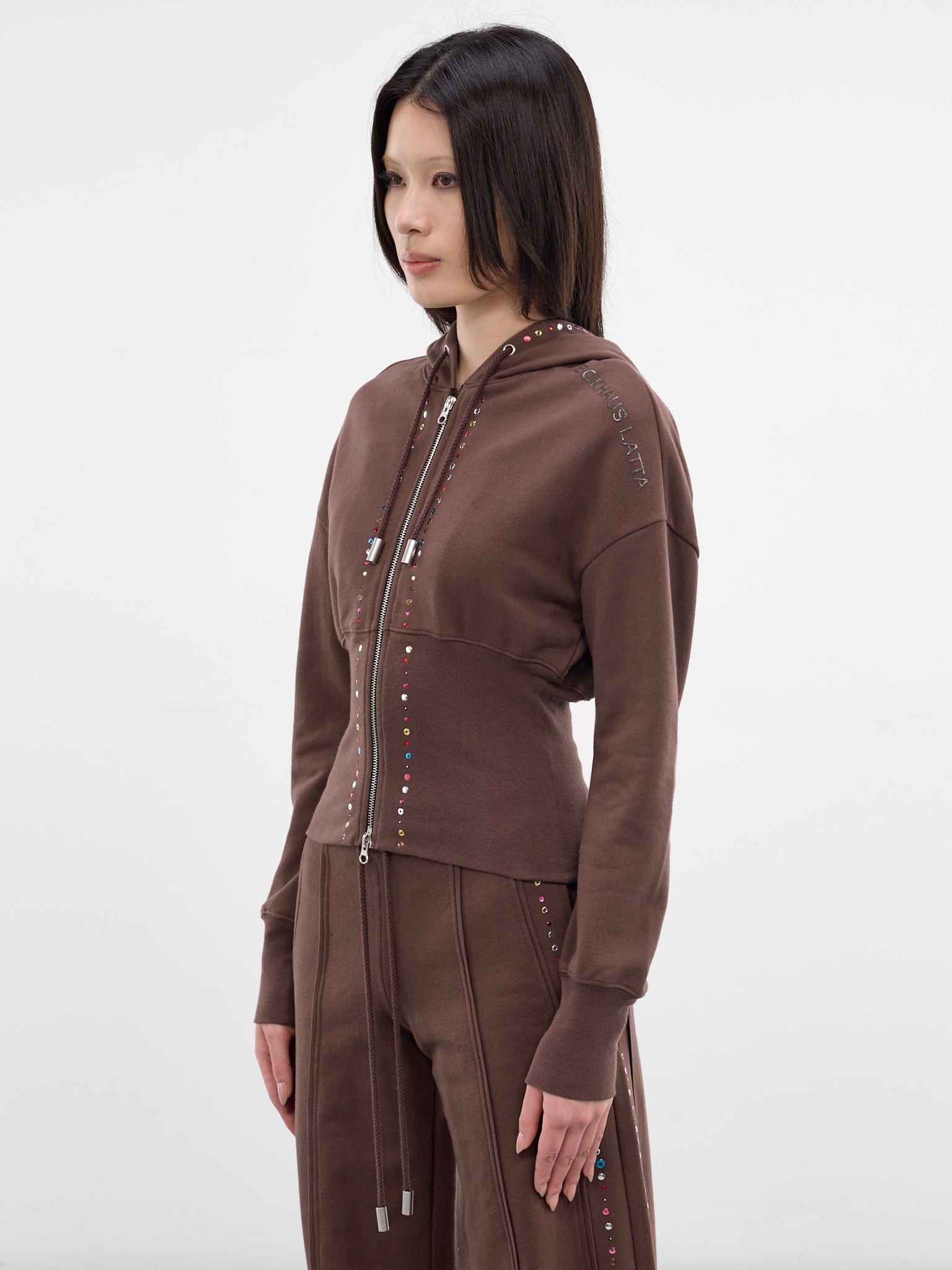 Brown Cotton Studded Zip Hoodie (4000-EL-PS26-BLING)