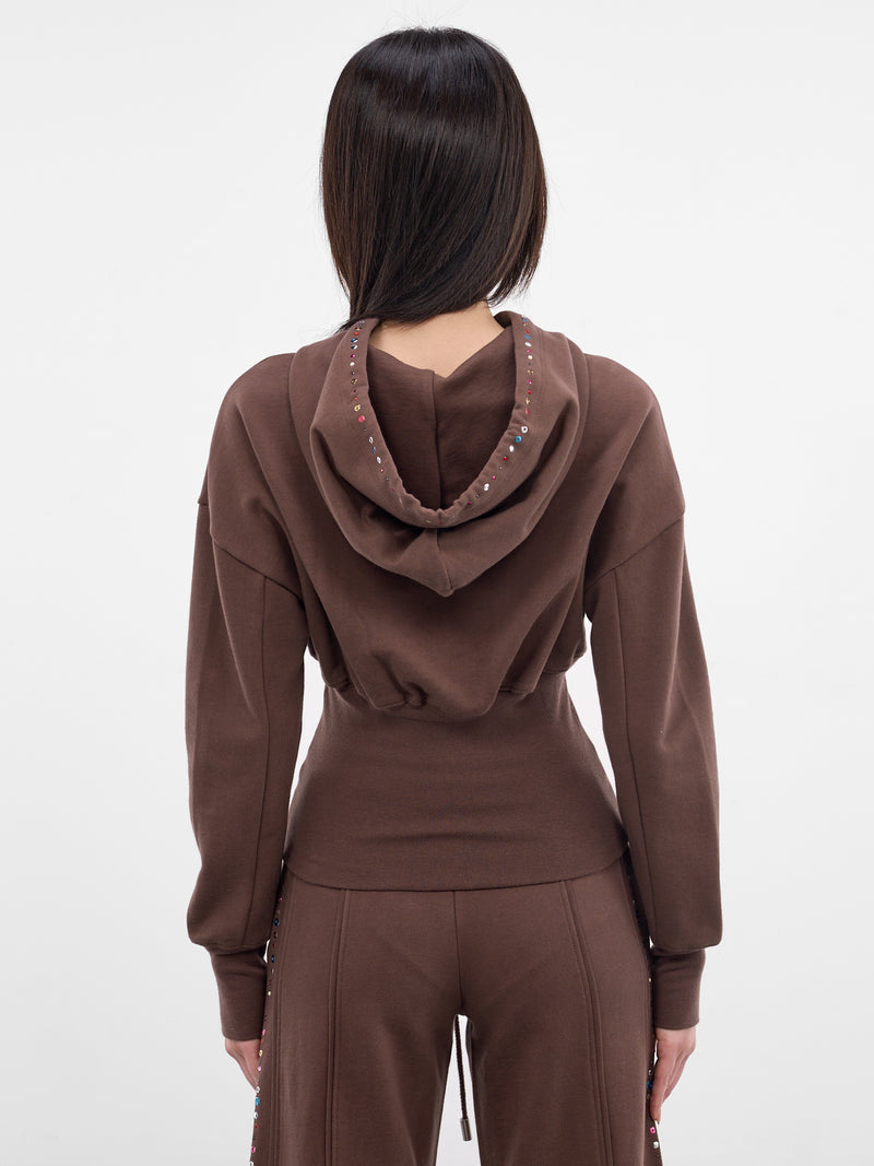 Brown Cotton Studded Zip Hoodie (4000-EL-PS26-BLING)