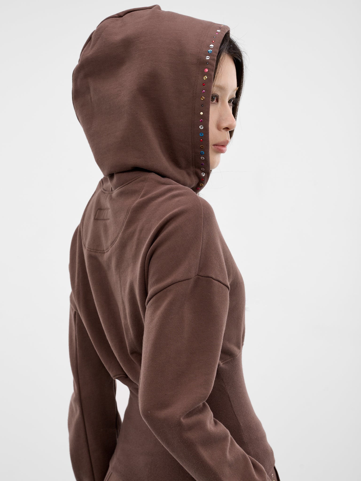 Brown Cotton Studded Zip Hoodie (4000-EL-PS26-BLING)