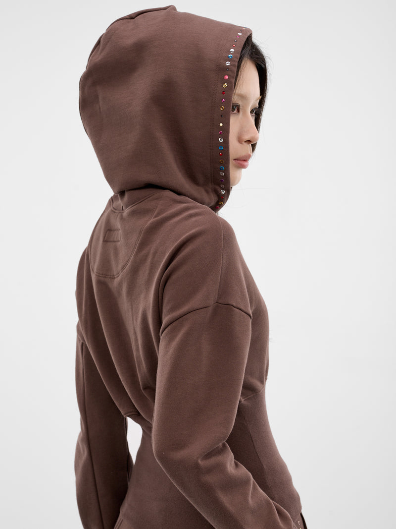 Brown Cotton Studded Zip Hoodie (4000-EL-PS26-BLING)