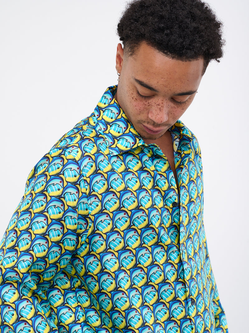 Classic Fish Shirt (4028A-W095-BLUE-FISH-SILK)