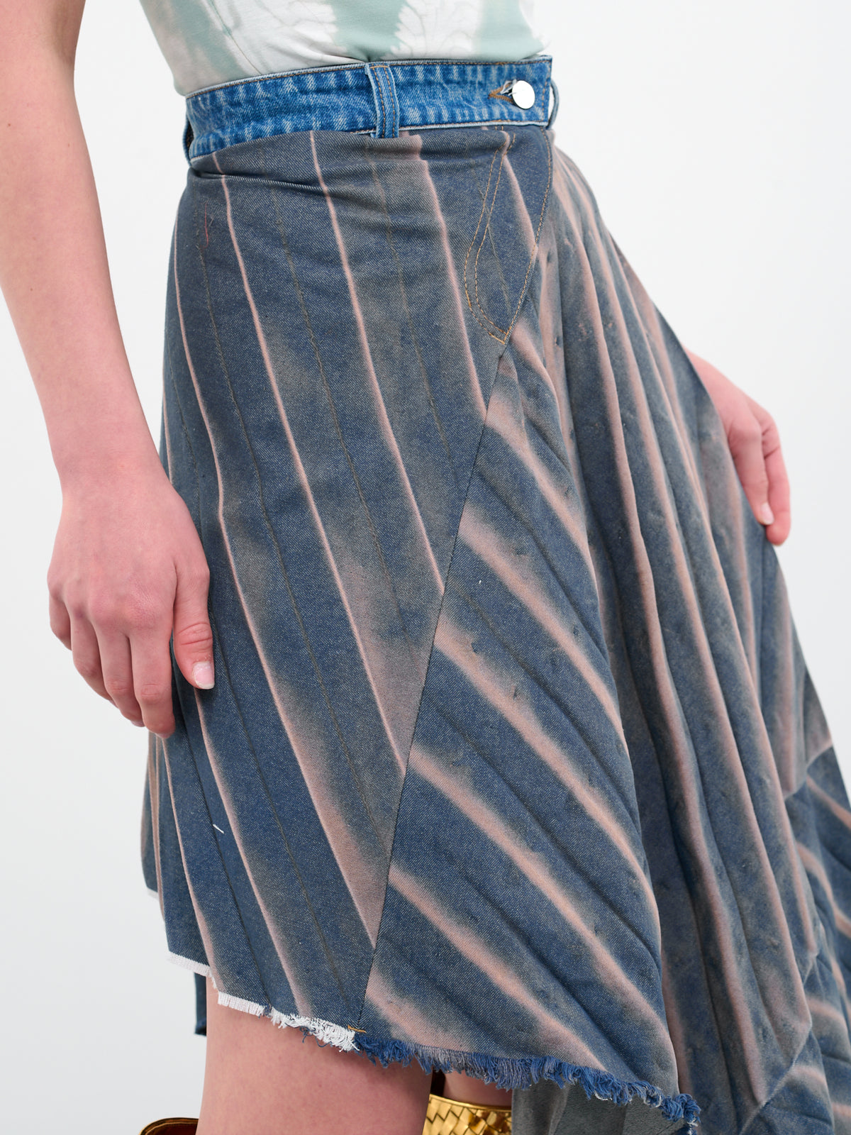 Asymmetric Pleated Denim Skirt (605A-PLEATED-CUT-OUT-SAGE-GLOW)