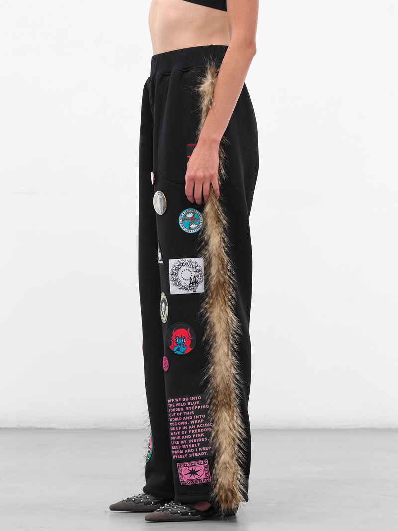 Black Fur Trim Patch Sweatpants (4065-FUR-BLACK-MULTI)