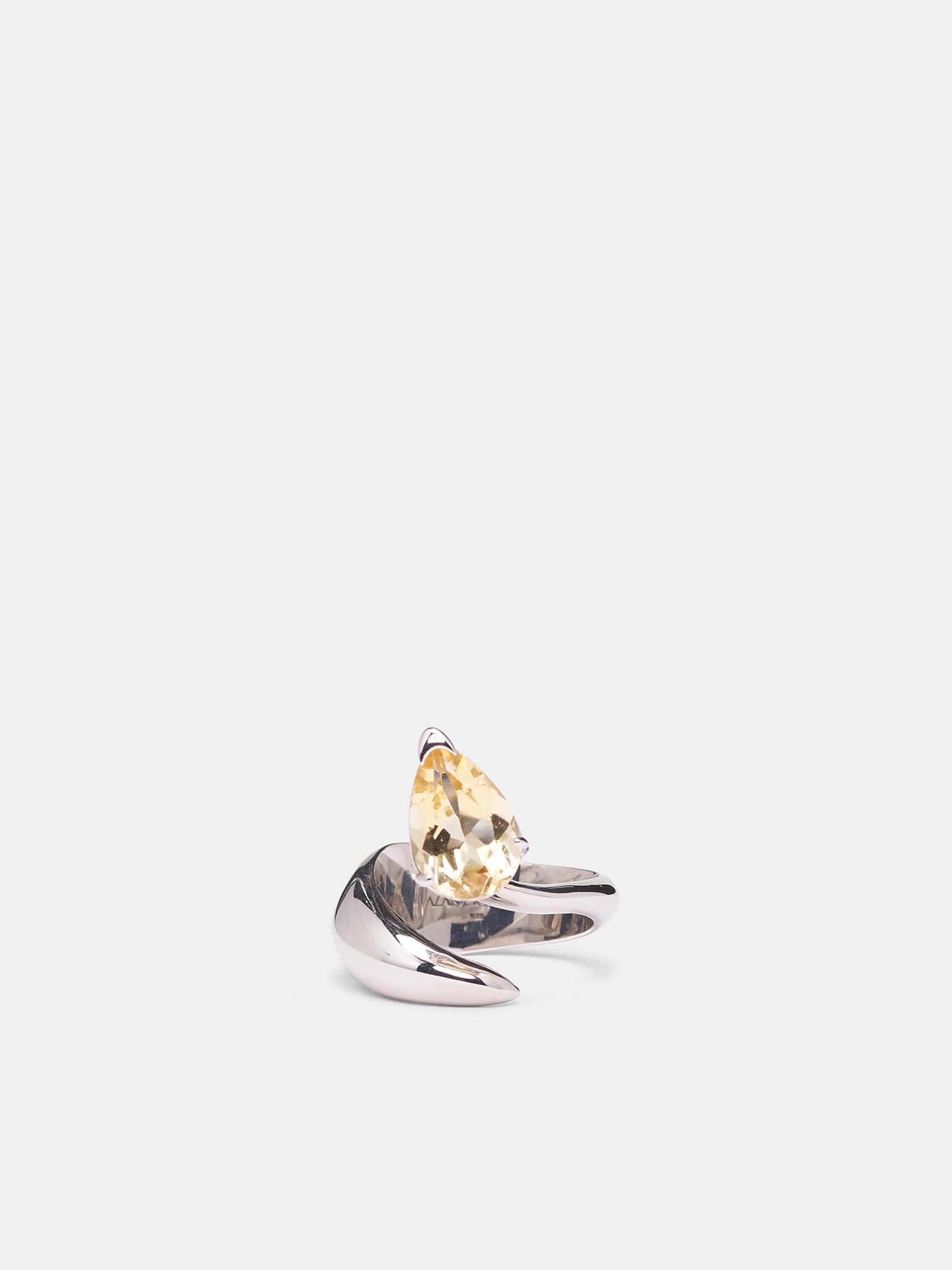 Silver Yellow Citrine Alien Ring (ALIEN-YELLOW-CITRINE-RHODIUM-V)