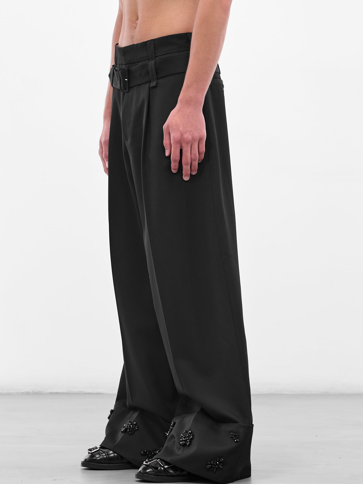 Black Wide Leg Multi Belt Loop Trousers (4159B-1217-BLACK-JET)