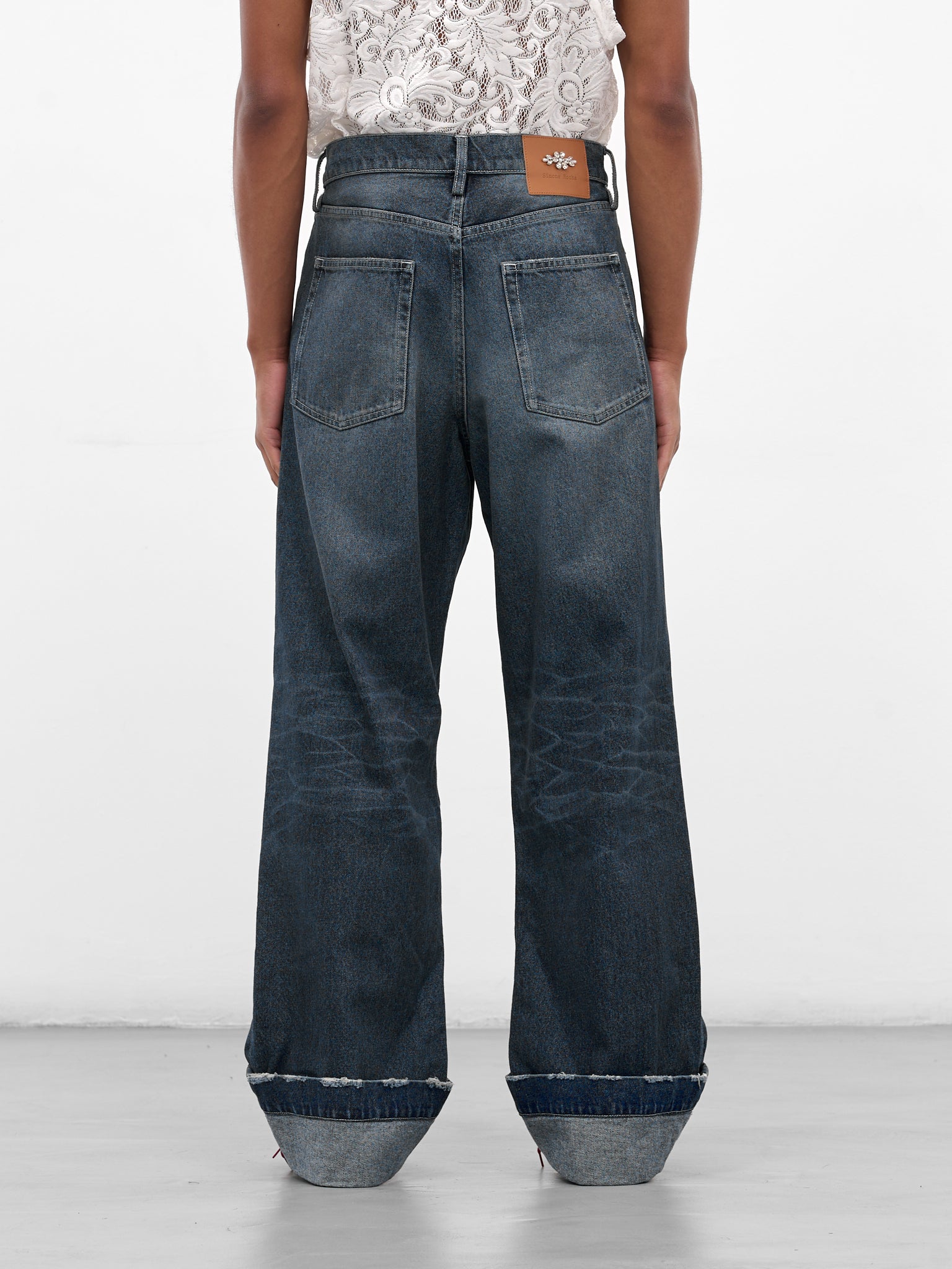 Blue Distressed Denim Straight Jeans (4161B-1231D-BLUE-PEARL-CLEAR)