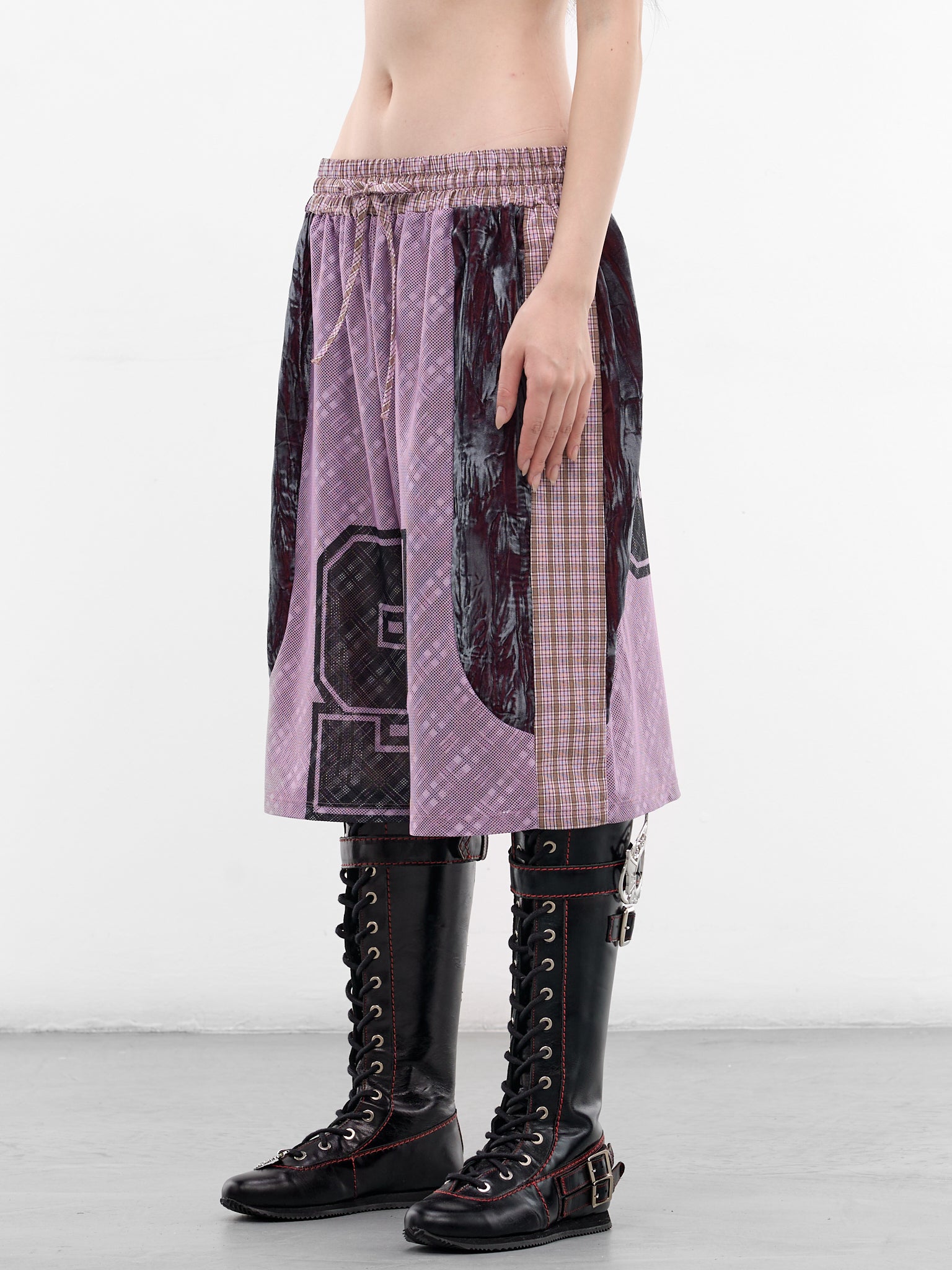 Contrast Paneled Plaid Basketball Shorts (4164-BASKETBALL-PINK-MULTI)