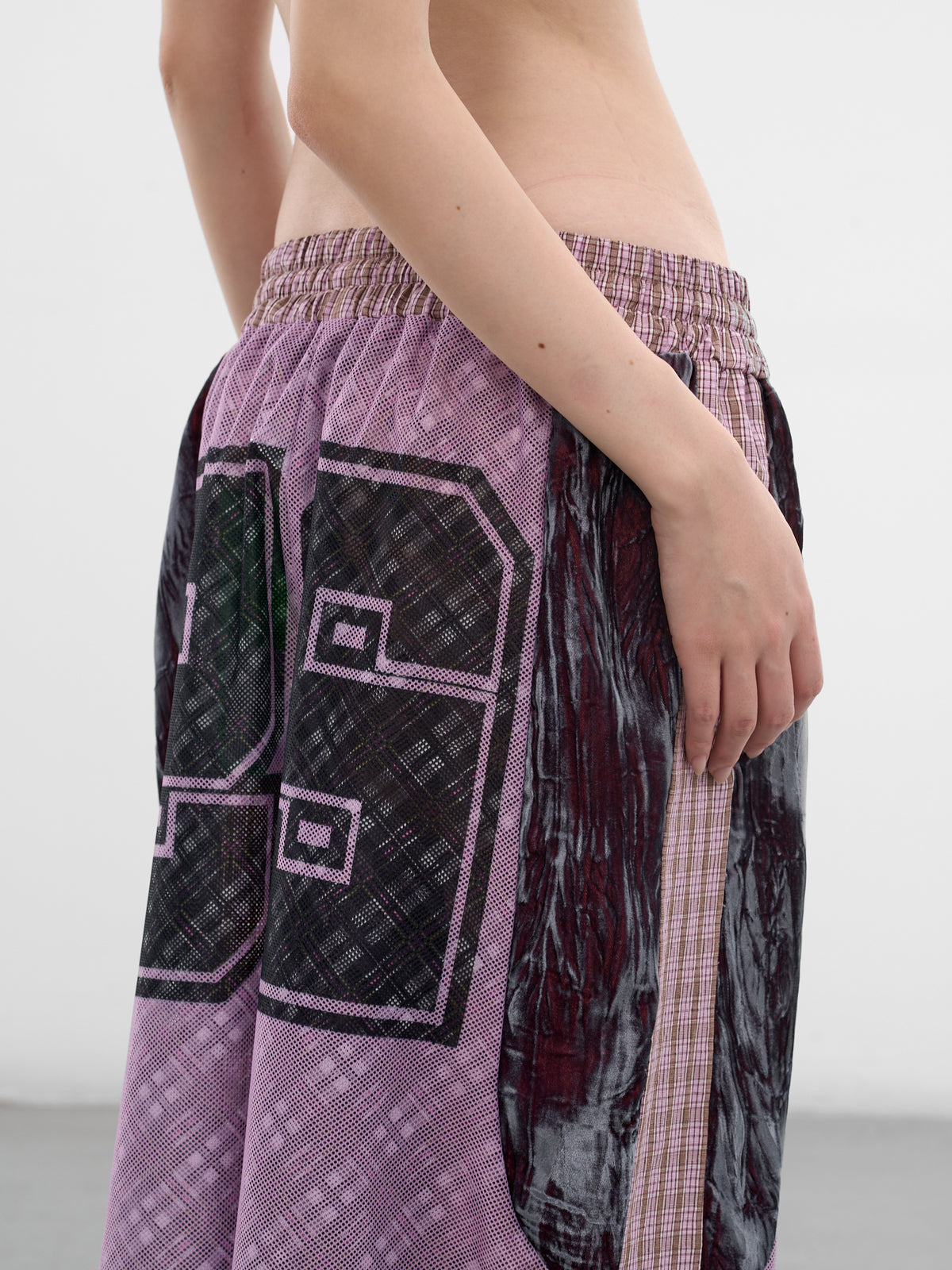 Contrast Paneled Plaid Basketball Shorts (4164-BASKETBALL-PINK-MULTI)