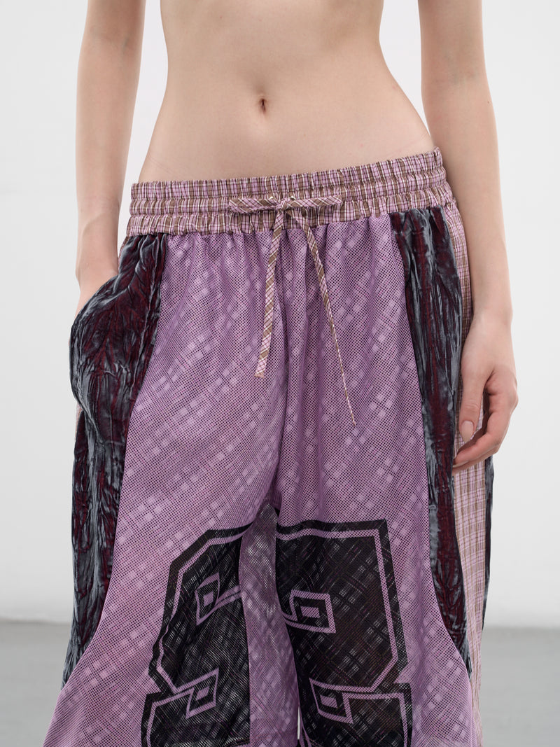 Contrast Paneled Plaid Basketball Shorts (4164-BASKETBALL-PINK-MULTI)