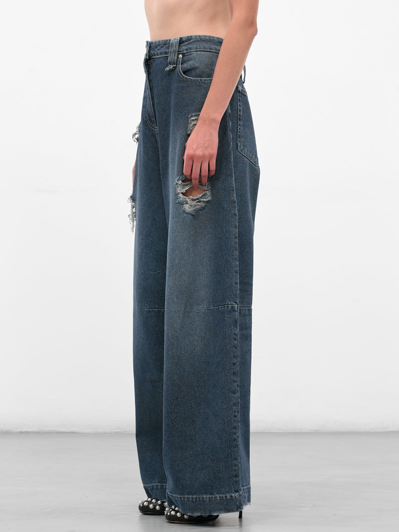 Blue Distressed Denim Puddle Jeans (4165B-1231D-BLUE-PEARL-CLEAR)