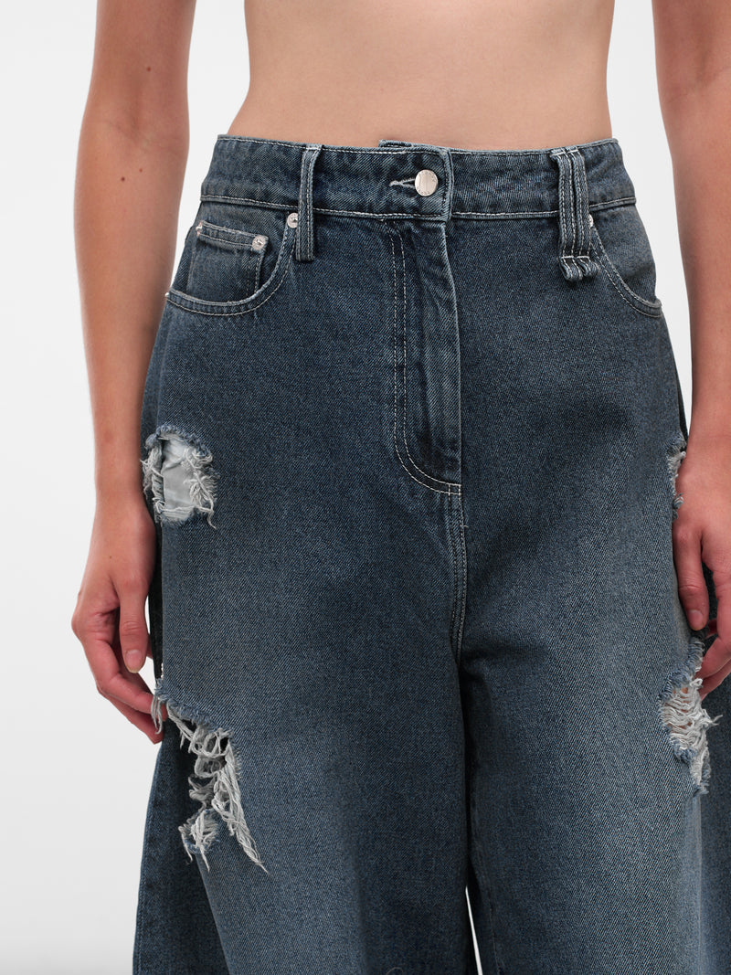 Blue Distressed Denim Puddle Jeans (4165B-1231D-BLUE-PEARL-CLEAR)