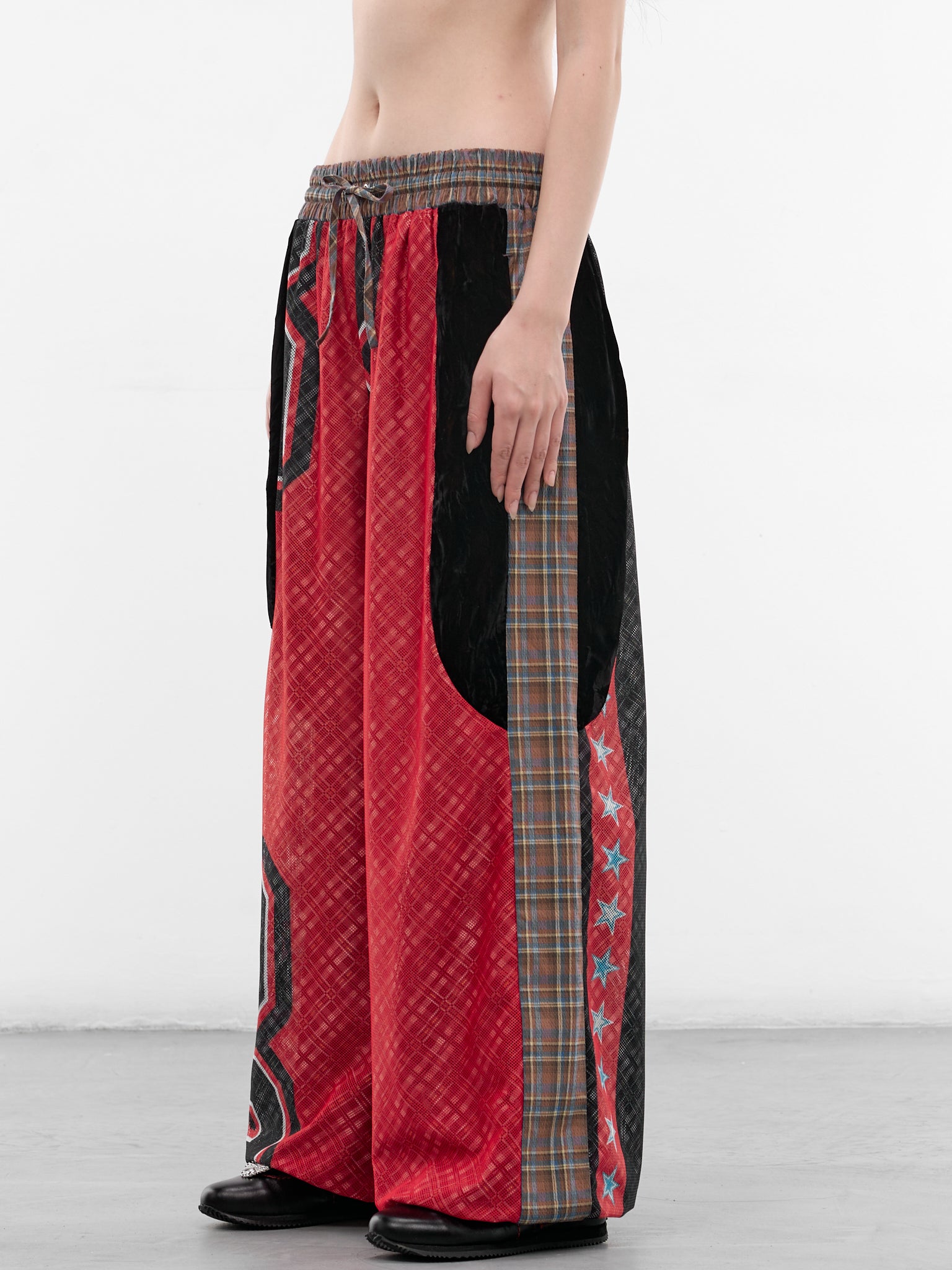 Contrast Paneled Plaid Basketball Pants (4167-BASKETBALL-RED-MULTI)
