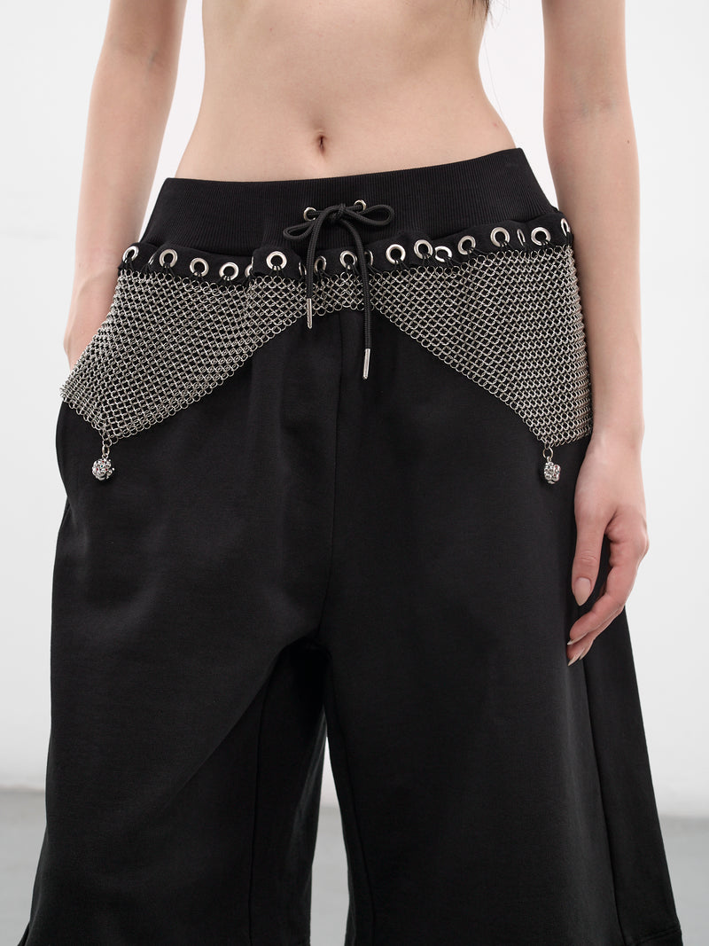 Black Titan Chainmail Cotton Sweatshorts (4178-TITAN-BLACK-SILVER)