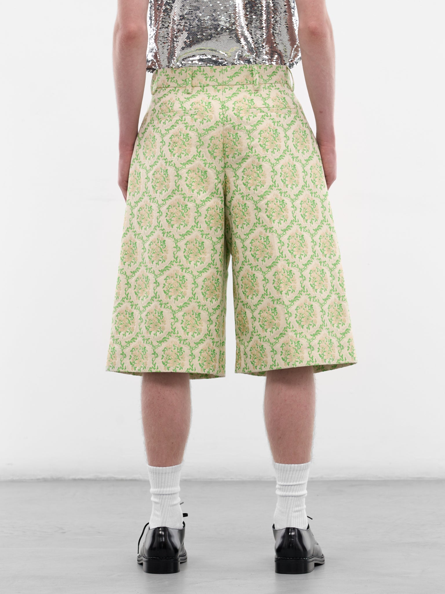 Green Floral Jacquard Tailored Shorts (4187D-1311-GREEN-FLORAL)