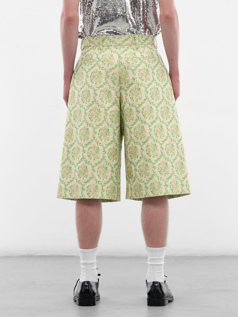 Green Floral Jacquard Tailored Shorts (4187D-1311-GREEN-FLORAL)