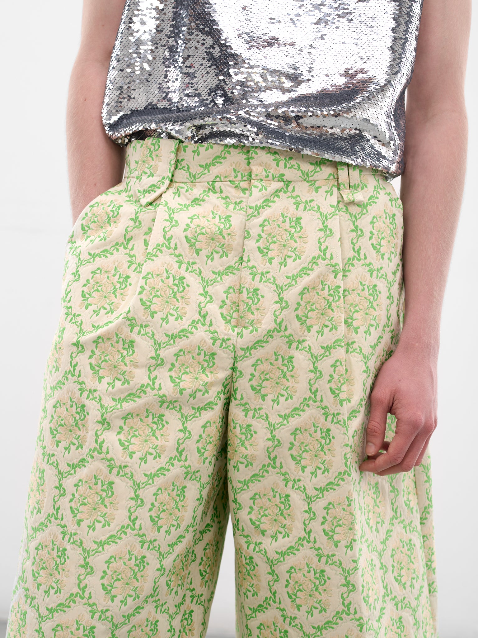 Green Floral Jacquard Tailored Shorts (4187D-1311-GREEN-FLORAL)