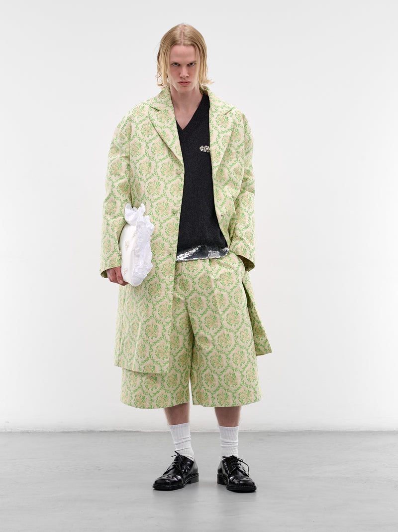 Green Floral Jacquard Tailored Shorts (4187D-1311-GREEN-FLORAL)