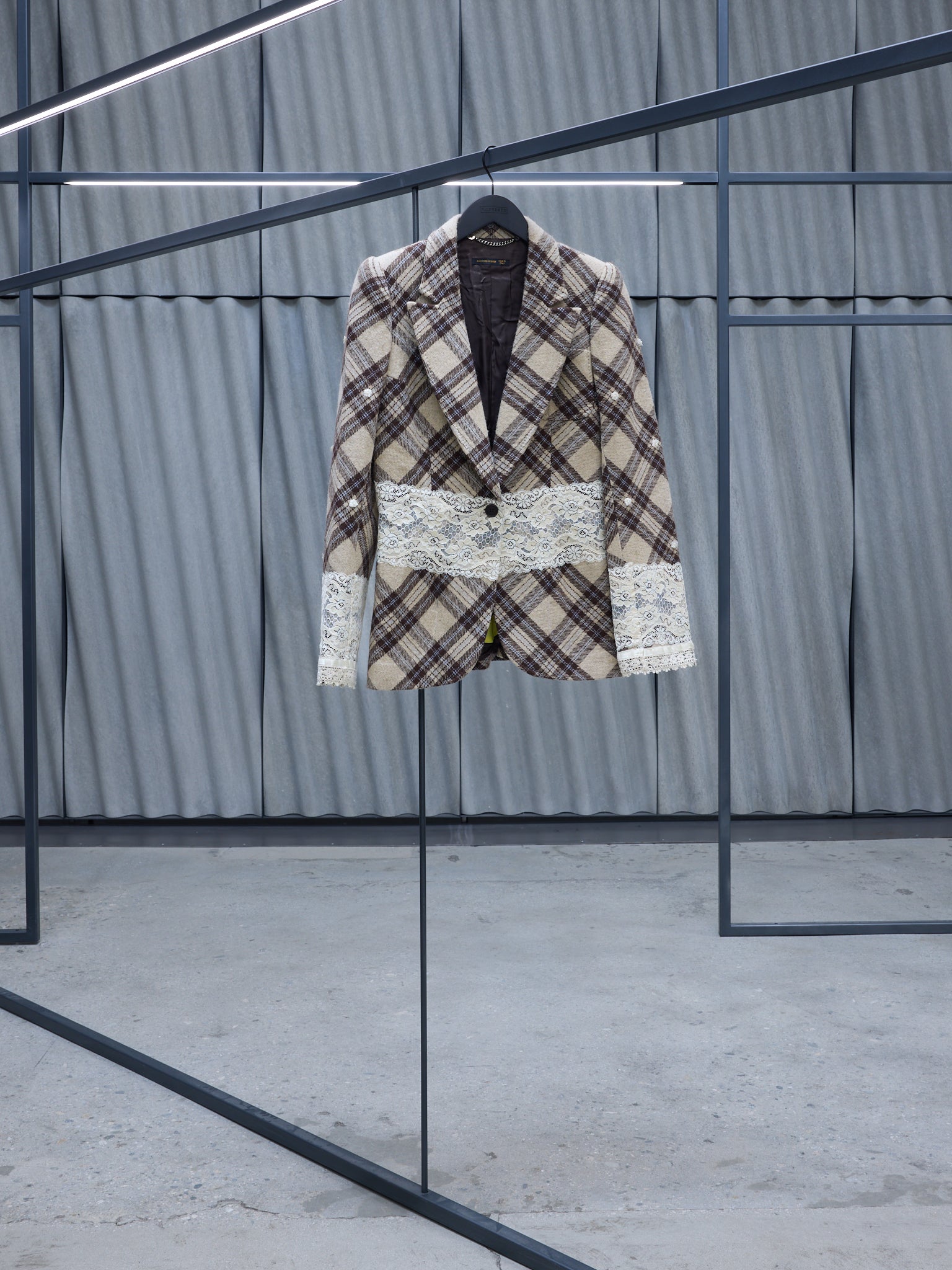 Beige Studded Plaid Lace Blazer (MDA002A055)