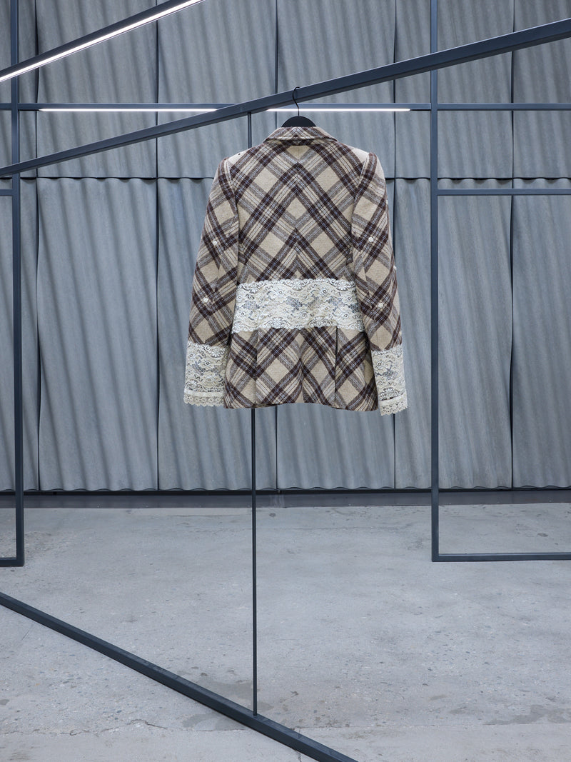 Beige Studded Plaid Lace Blazer (MDA002A055)