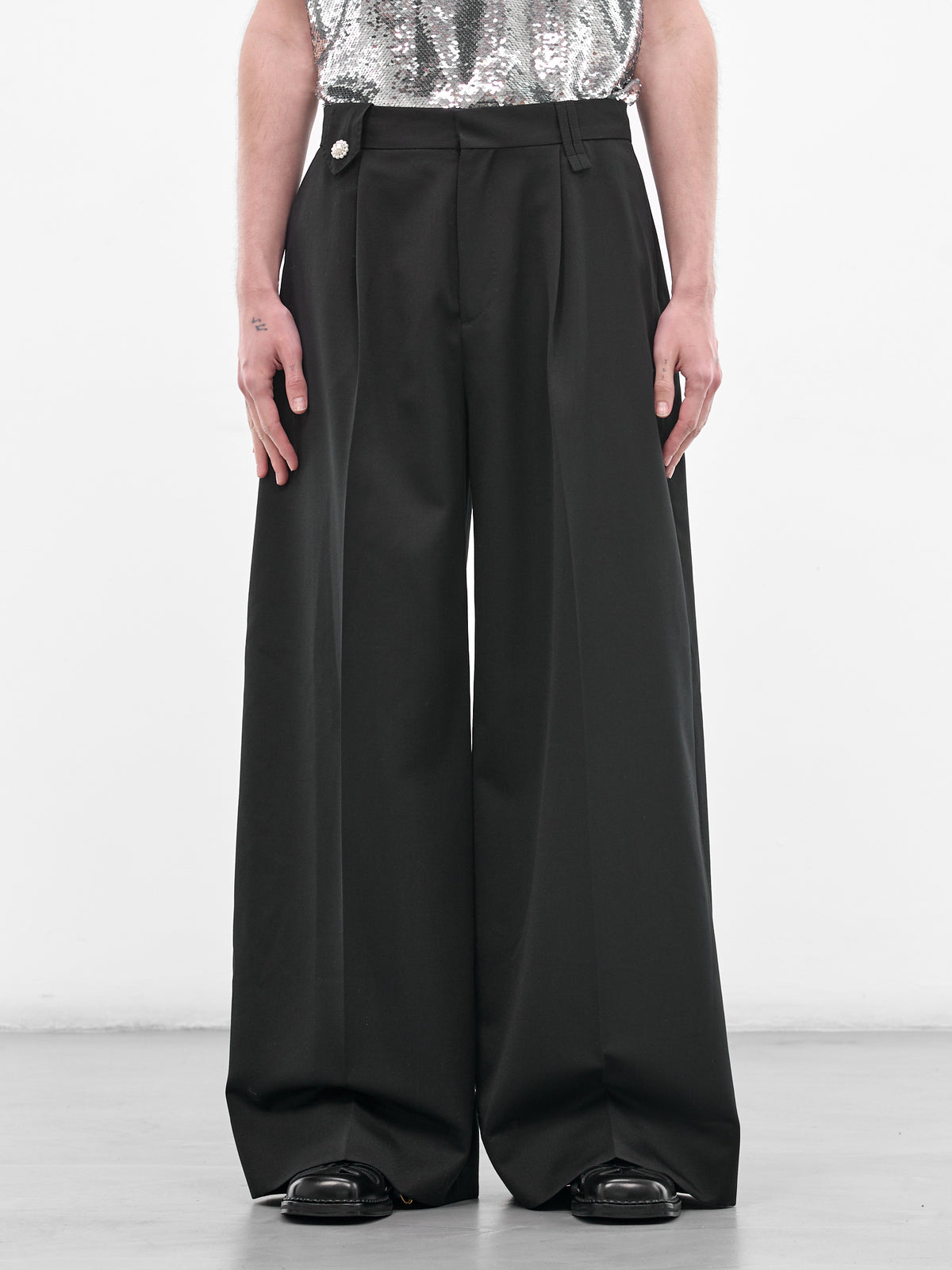 Black Venetian Wool Wide Trousers (4198D-1217-BLACK)