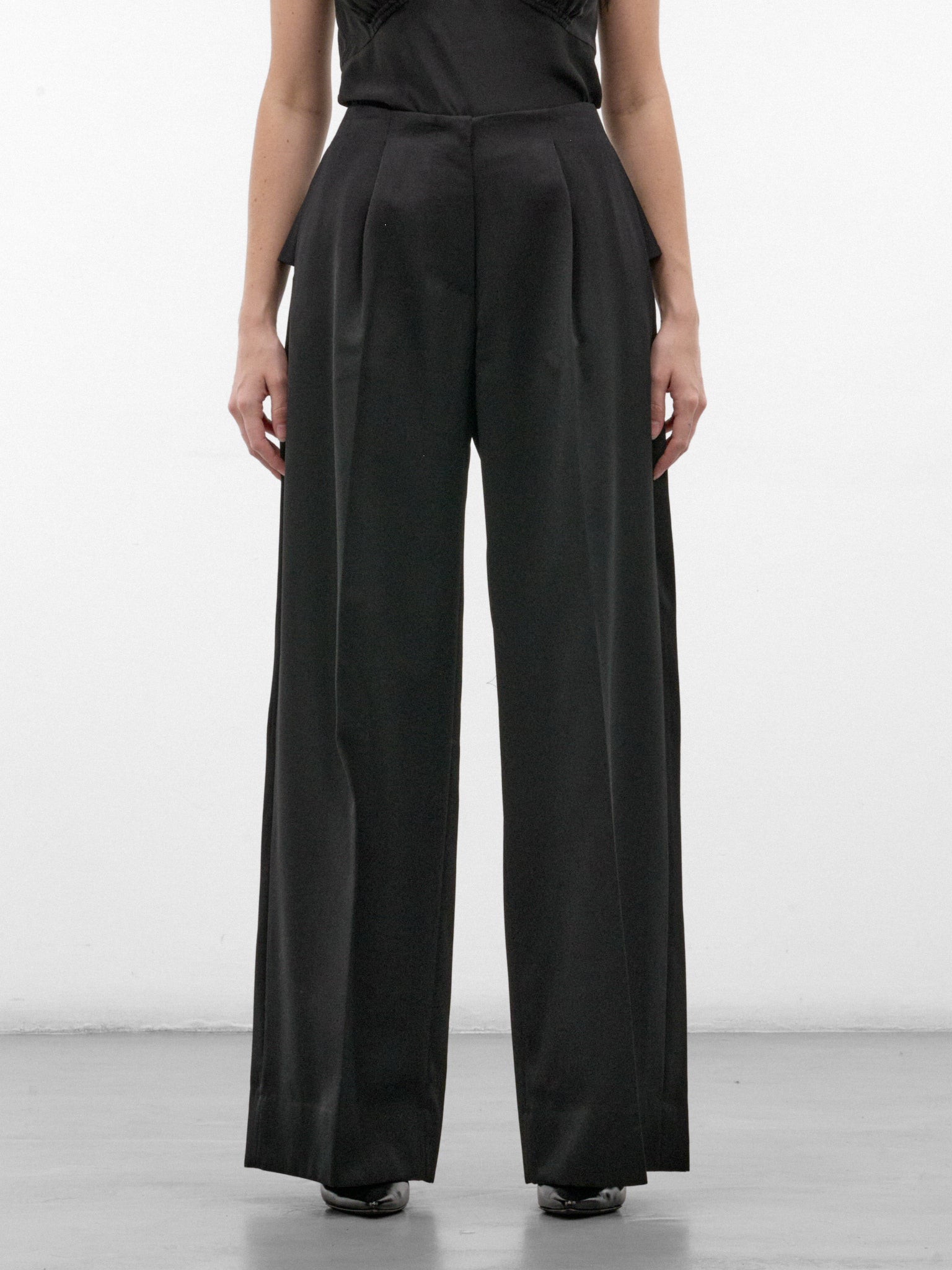 Black Pleated Bow Trousers (4214E-1217-BLACK)