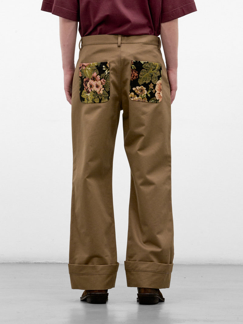 Khaki Floral Paneled Workwear Trousers (4222P-0261-KHAKI-MULTI)