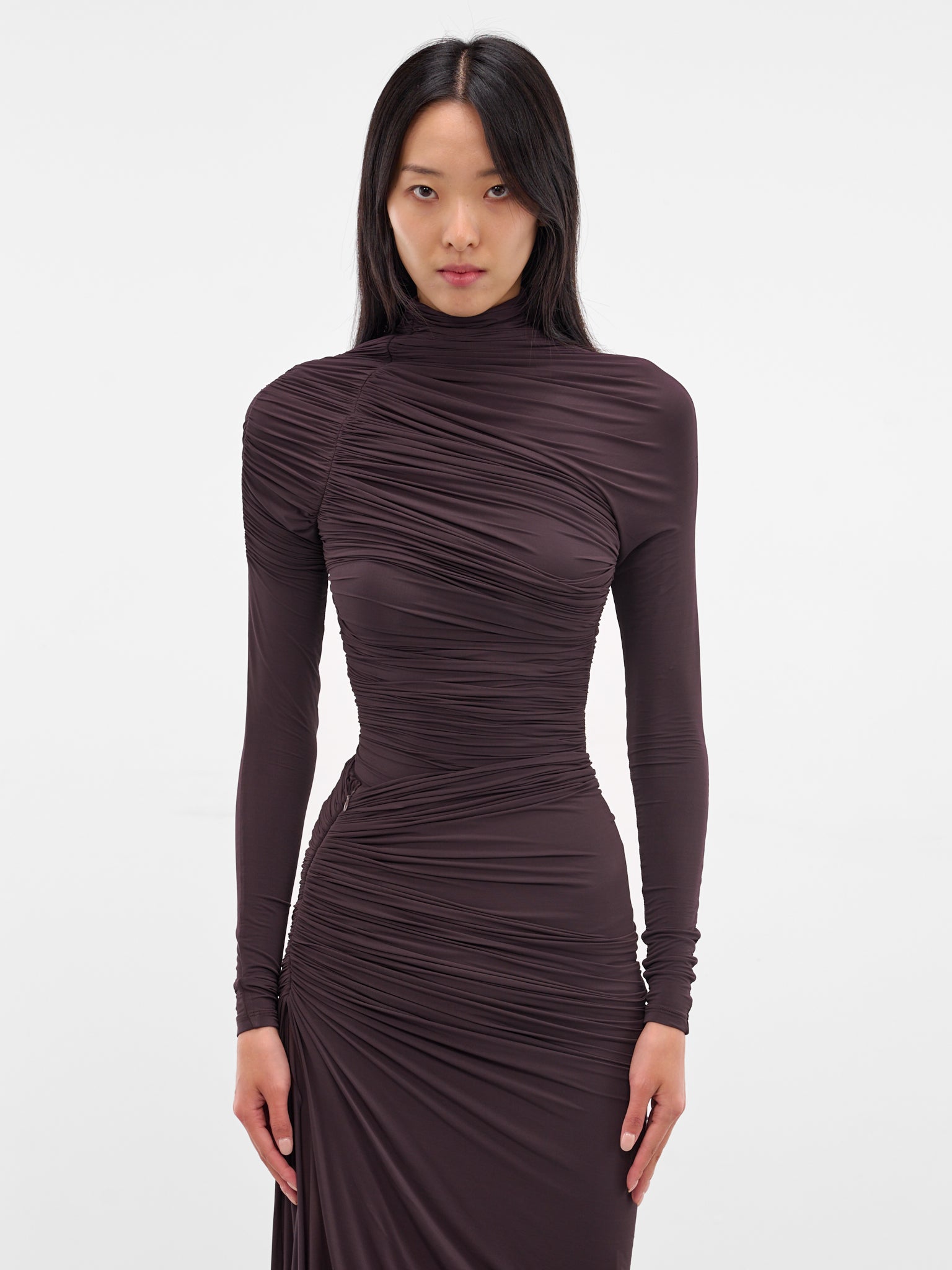 Burgundy Asymmetric Ruched Top (234-T06-BURGUNDY)