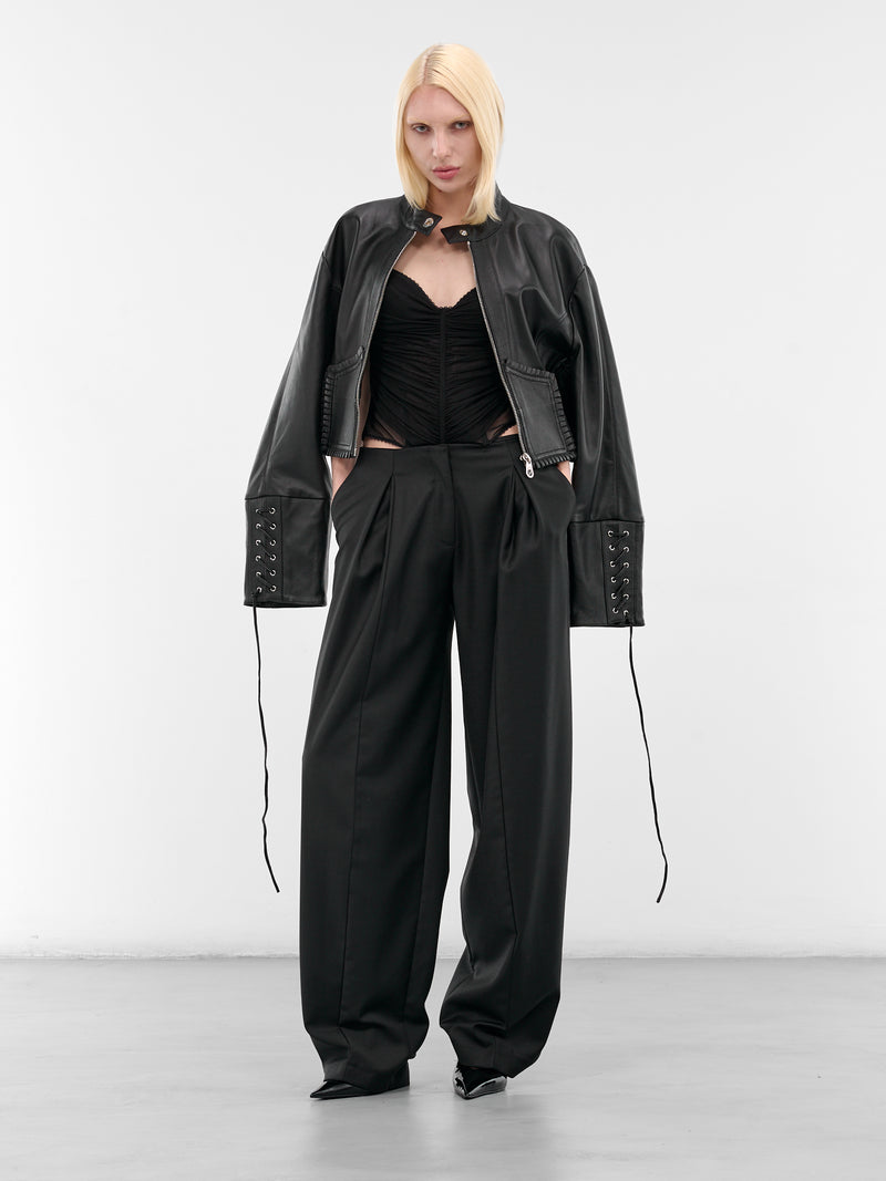 Black Wool Pleated Wide Trousers (4P100A-N0990-BLACK)