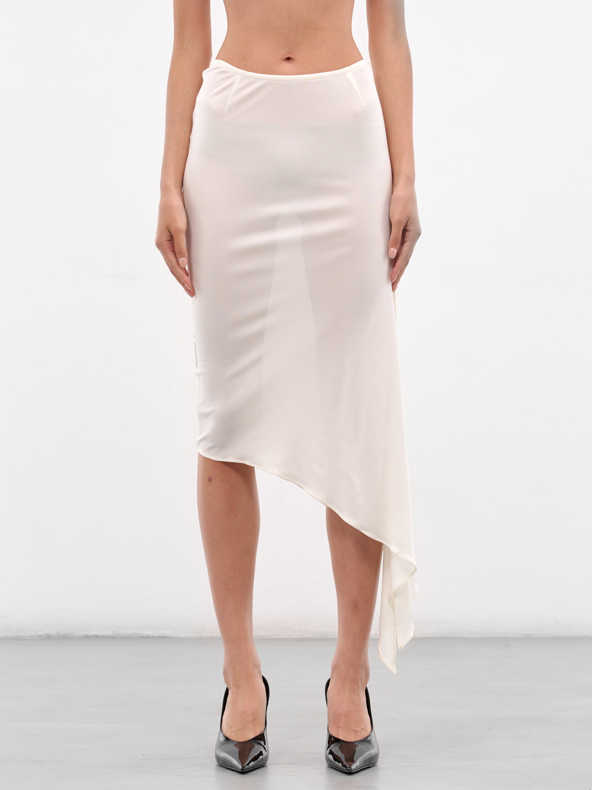 White Viscose Sheer Asymmetric Skirt (432-T04-WHITE)