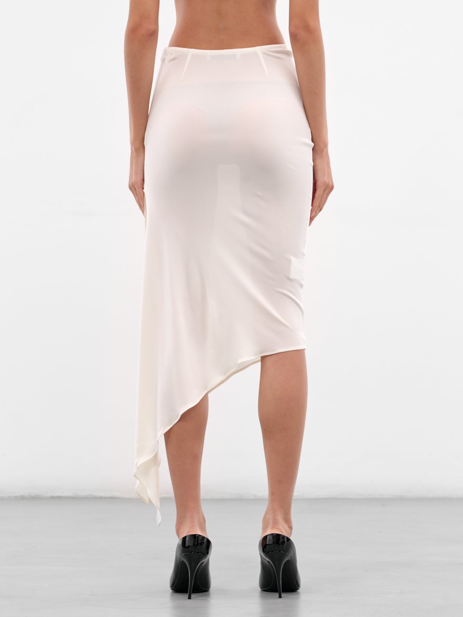 White Viscose Sheer Asymmetric Skirt (432-T04-WHITE)